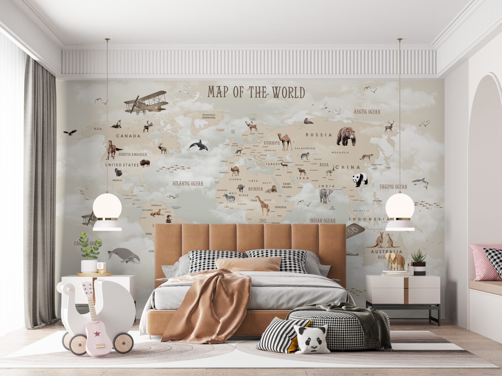 Fotobehang wereldkaart in bruintinten