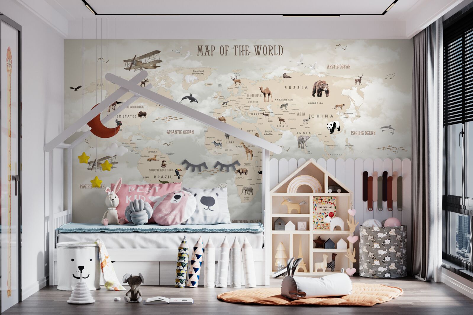 Fotobehang wereldkaart in bruintinten