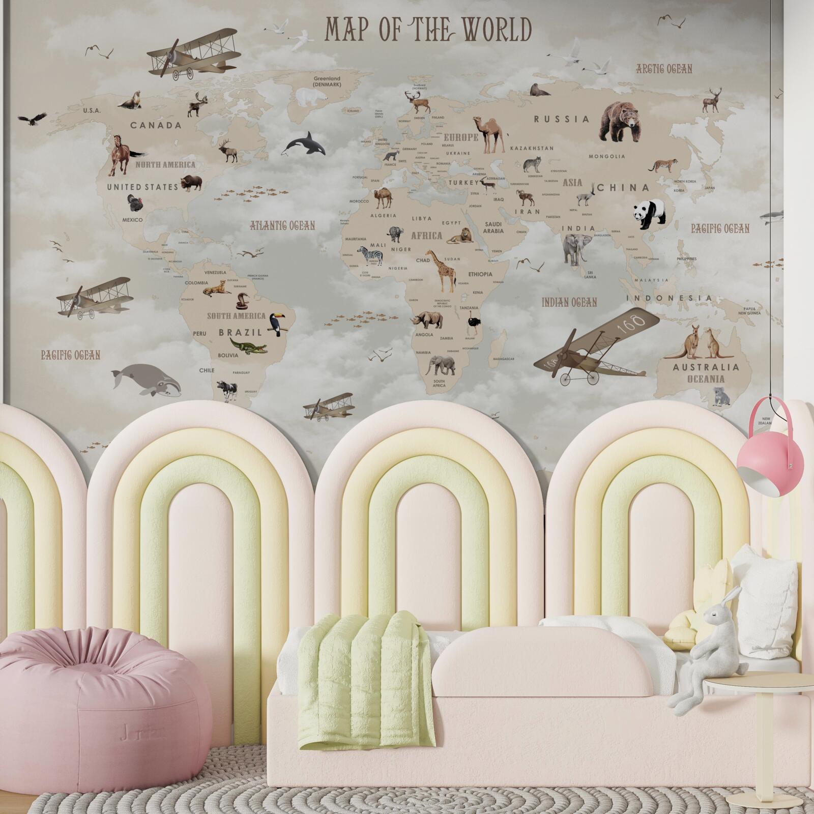 Fotobehang wereldkaart in bruintinten