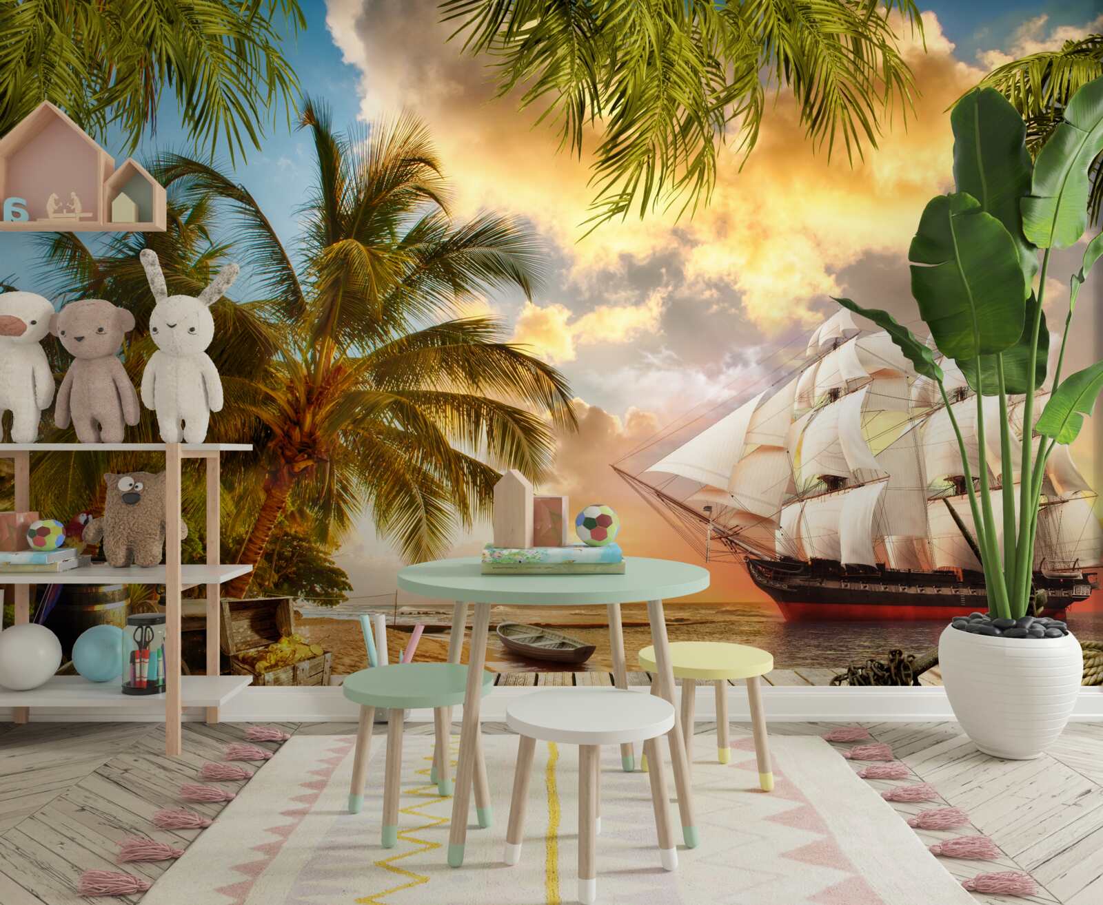 Fotobehang het schip nadert de kust