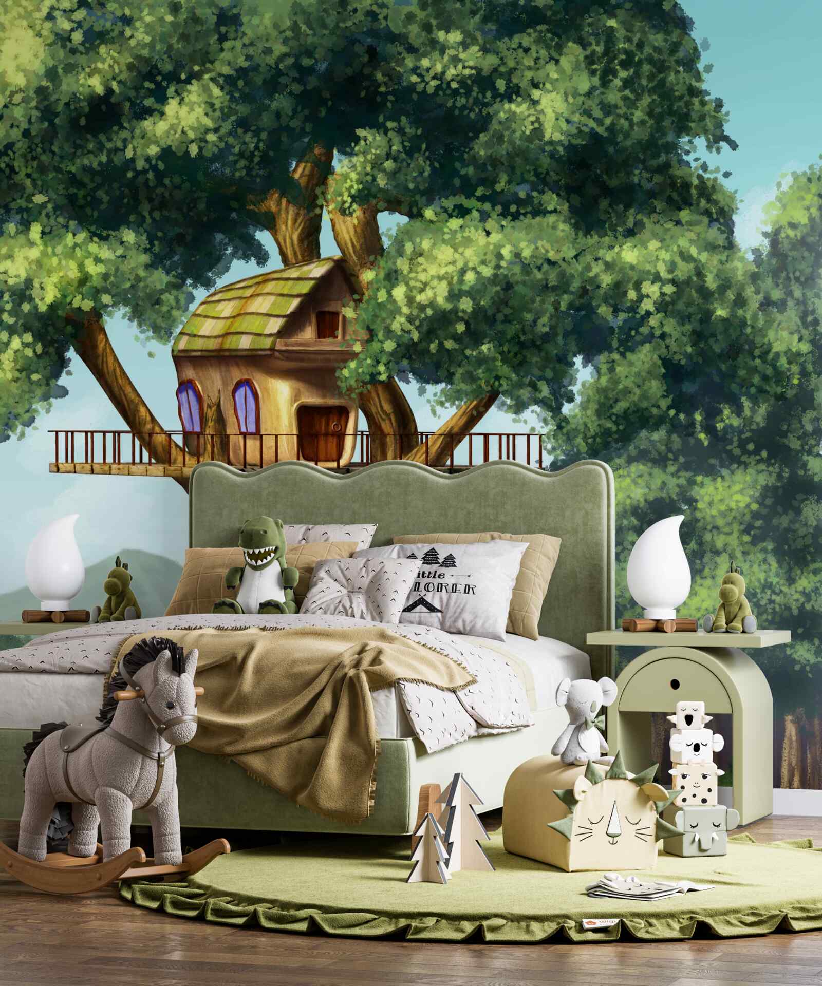 Fotobehang houten huis op takken