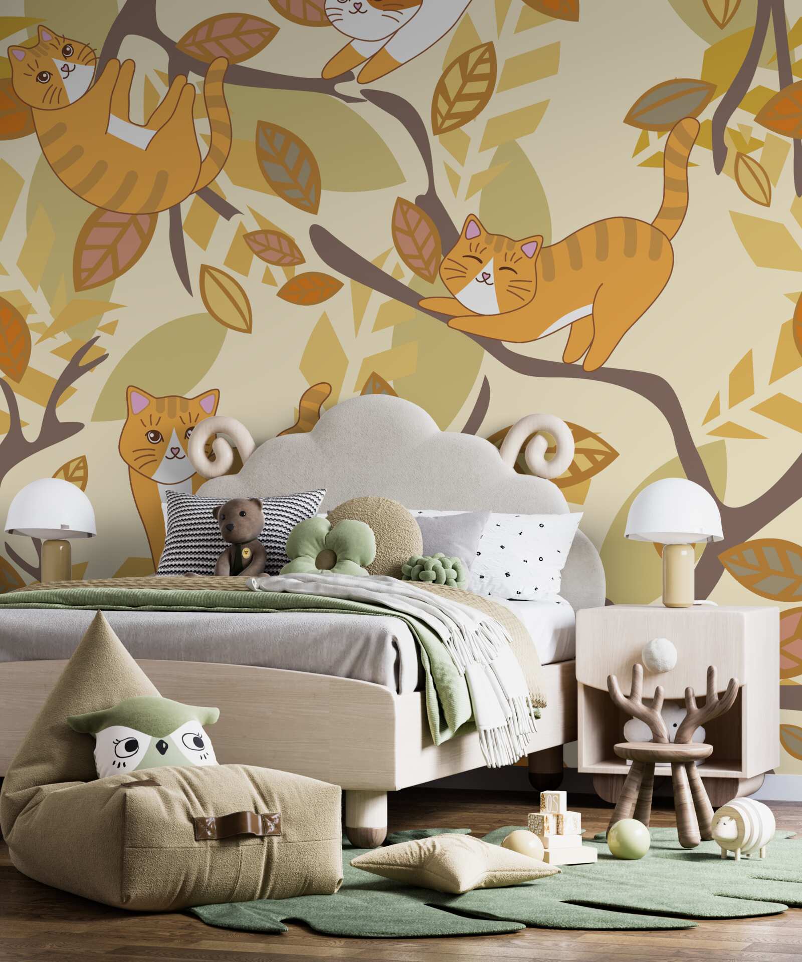 Fotobehang rode katten zittend in een boom