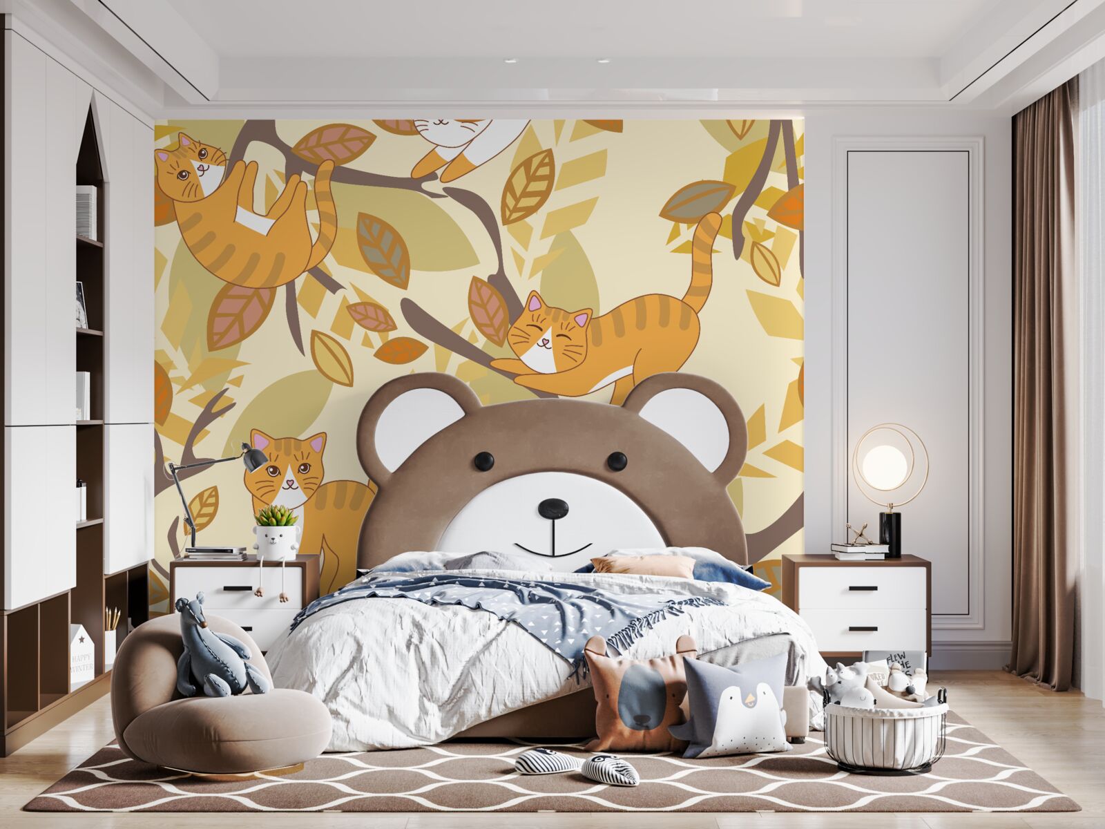 Fotobehang rode katten zittend in een boom