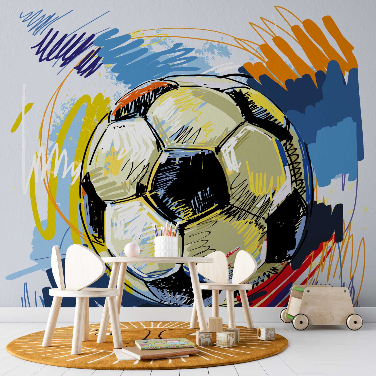 Fotobehang voetbal afgebeeld in de afbeelding