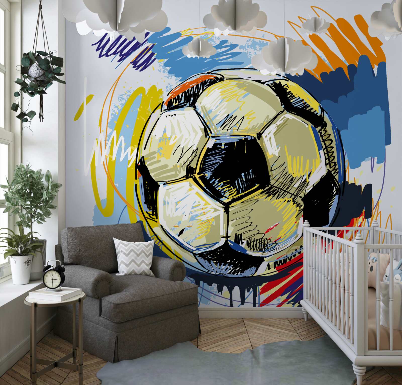 Fotobehang voetbal afgebeeld in de afbeelding