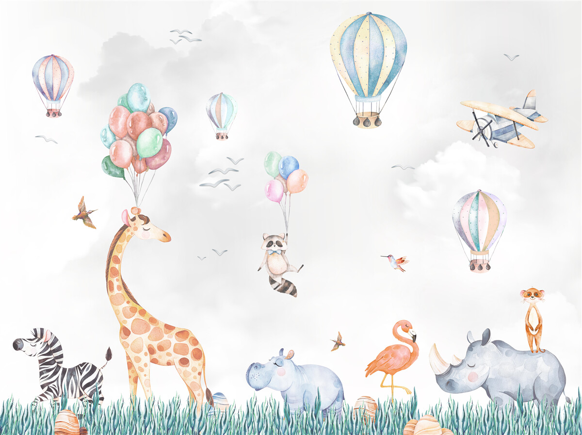 Fotobehang ballonnen en ballonnen vliegen hoger dan dieren
