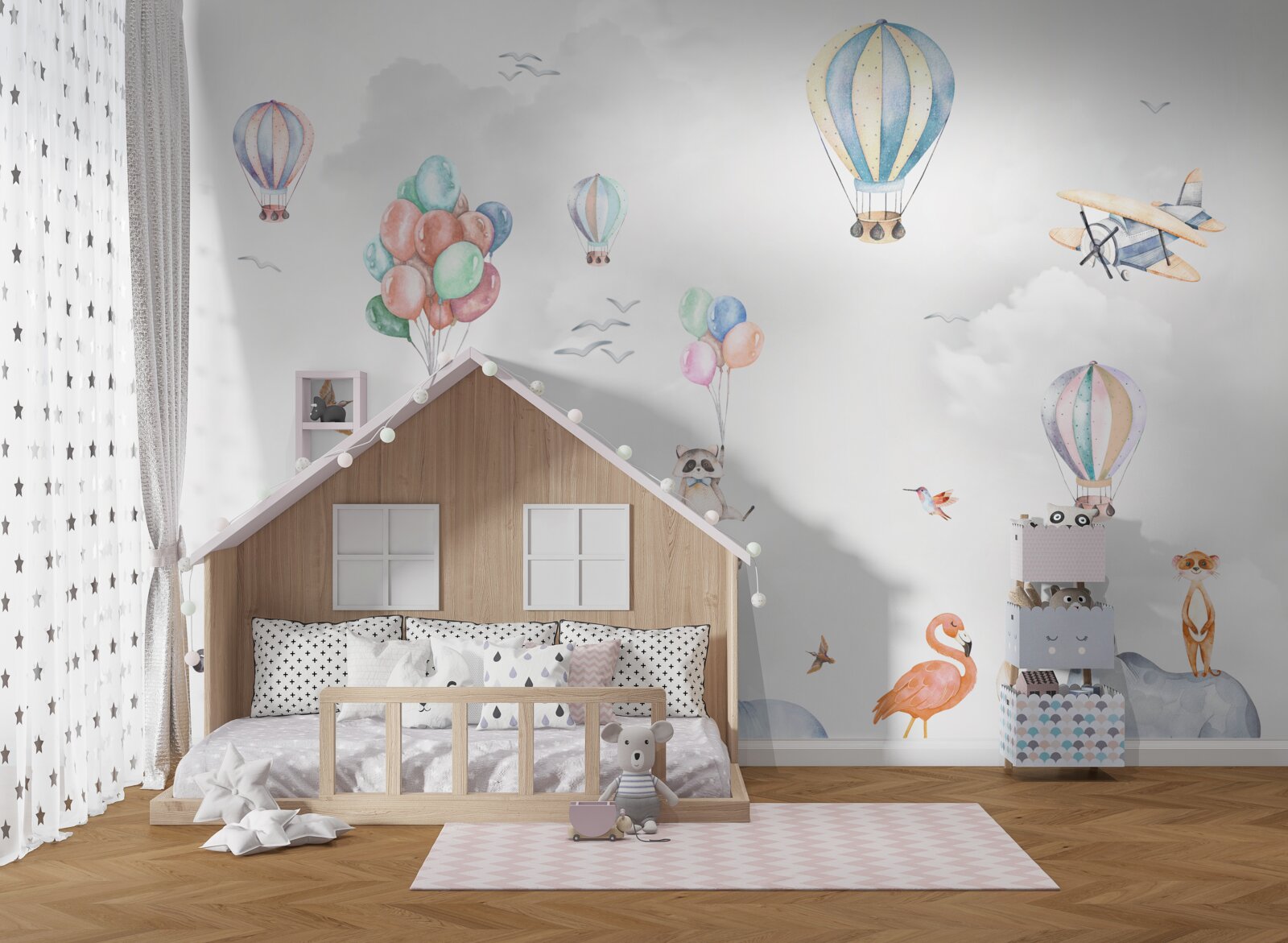 Fotobehang ballonnen en ballonnen vliegen hoger dan dieren