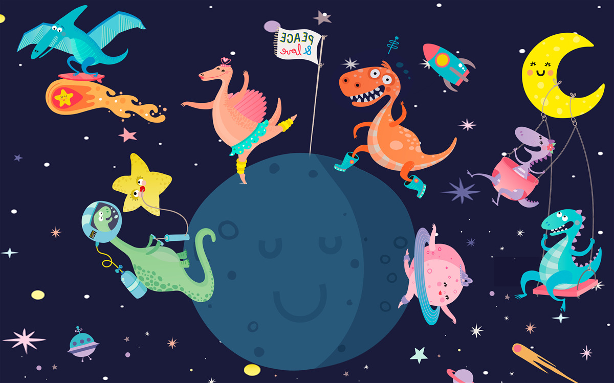 Fotobehang ruimtedinosaurussen