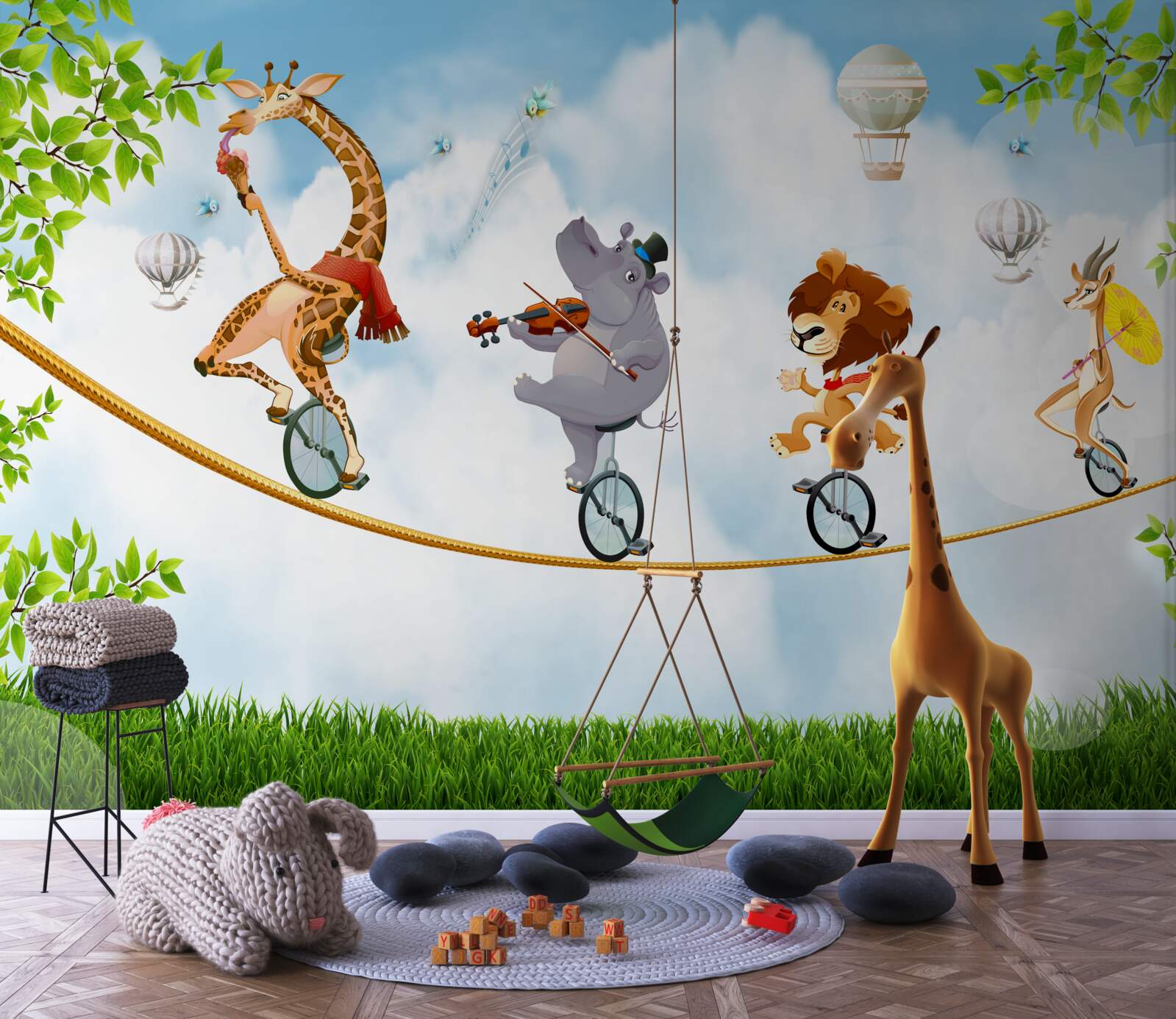 Fotobehang beesten op tiroolse en enkele fietsen