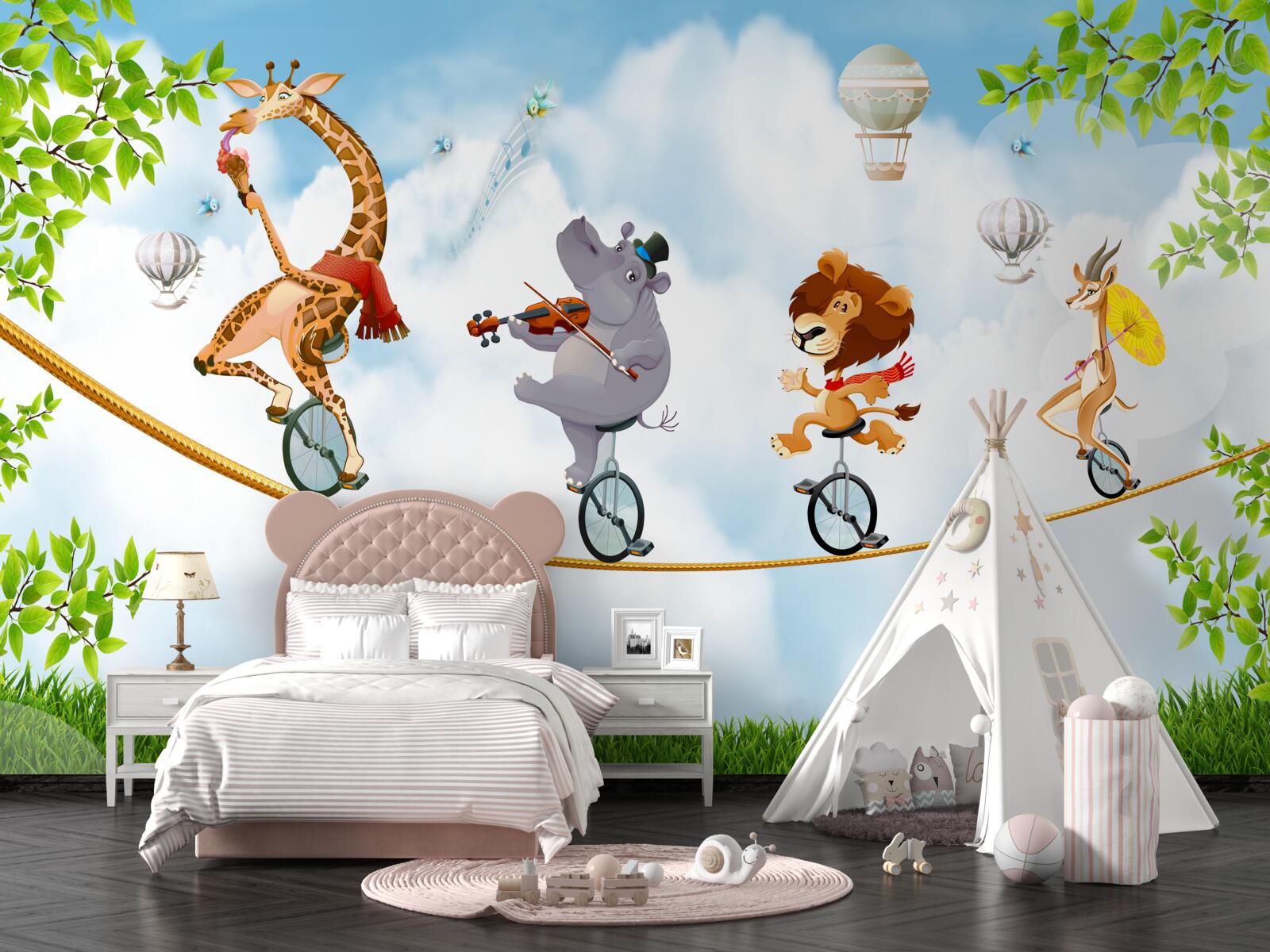 Fotobehang beesten op tiroolse en enkele fietsen