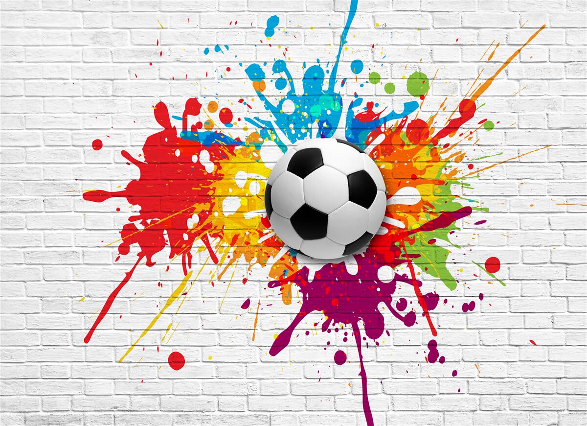 Fotobehang er is een voetbal op de bakstenen muur