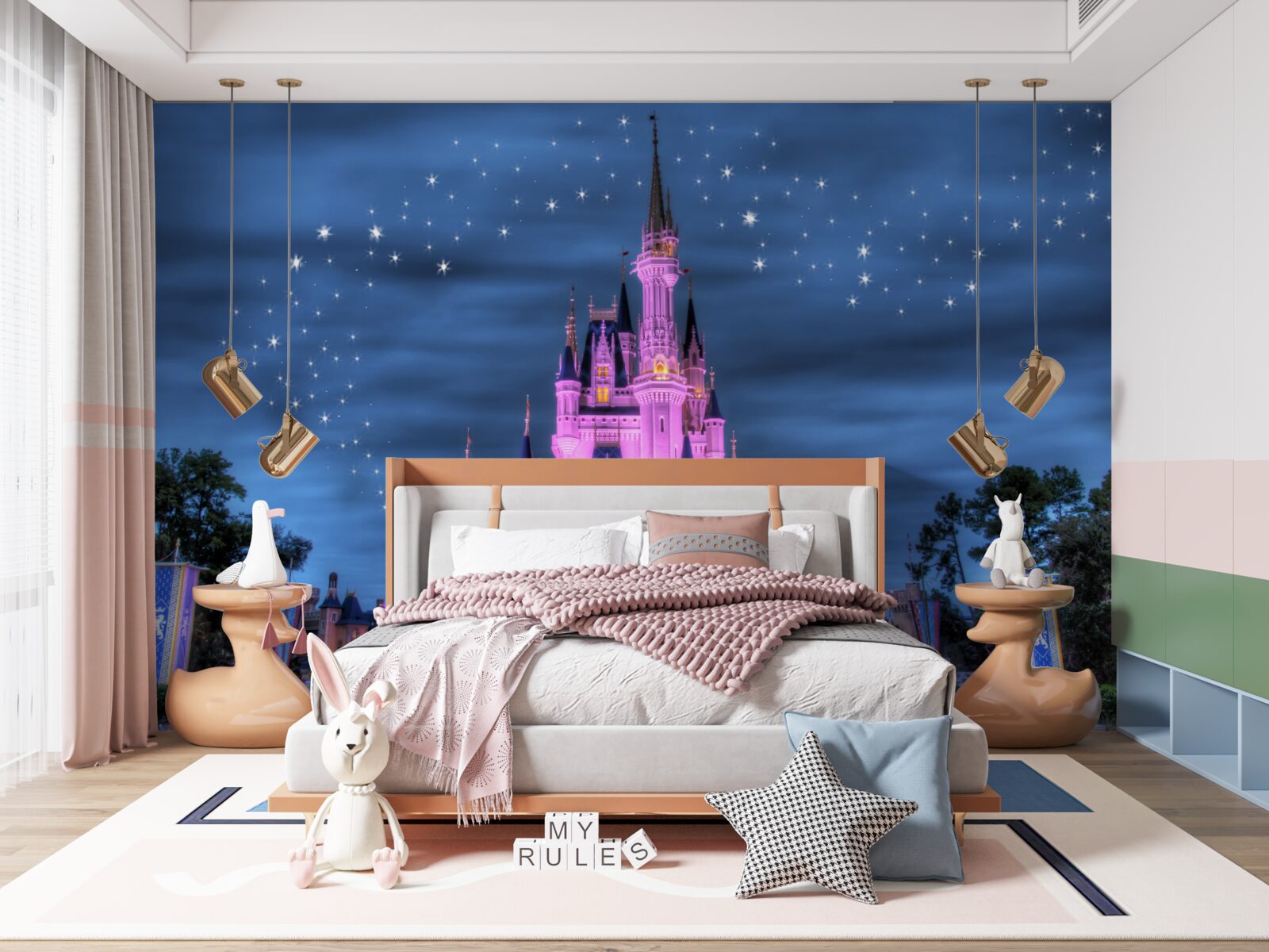 Fotobehang avondverlichting van het kasteel