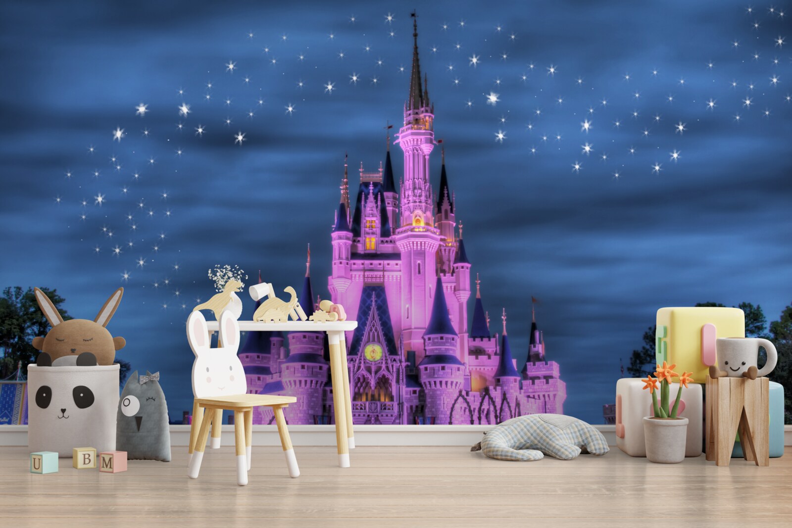 Fotobehang avondverlichting van het kasteel