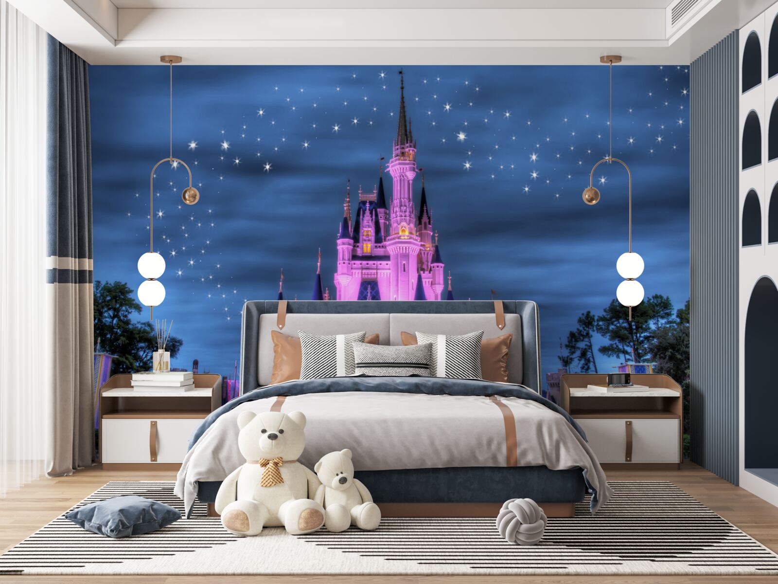 Fotobehang avondverlichting van het kasteel