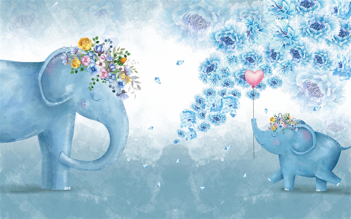 Fotobehang olifantjes met bloemen