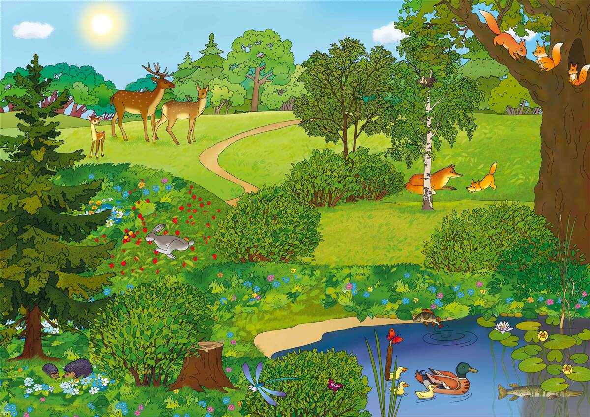 Fotobehang dieren lopen door een bosschage