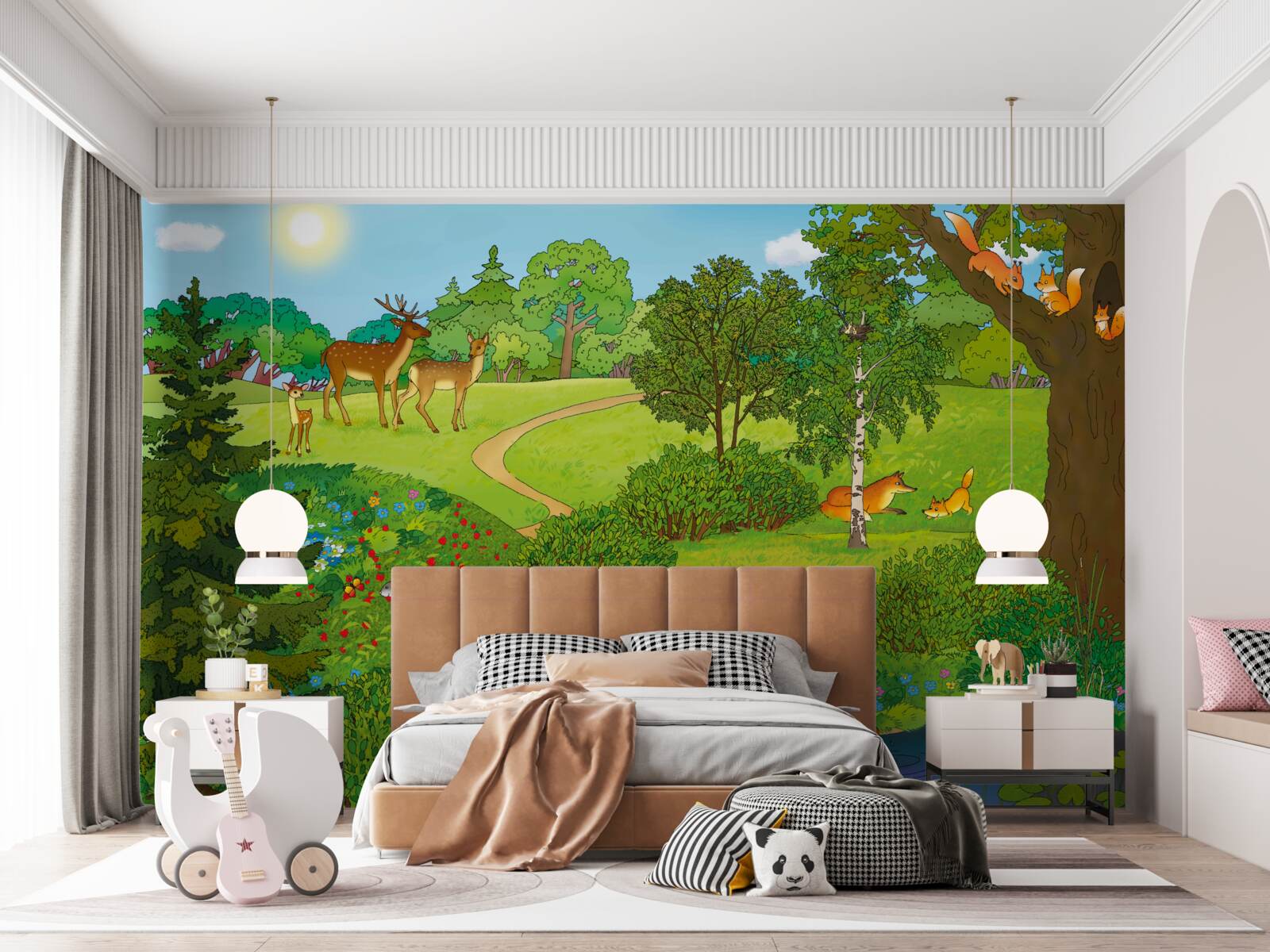 Fotobehang dieren lopen door een bosschage