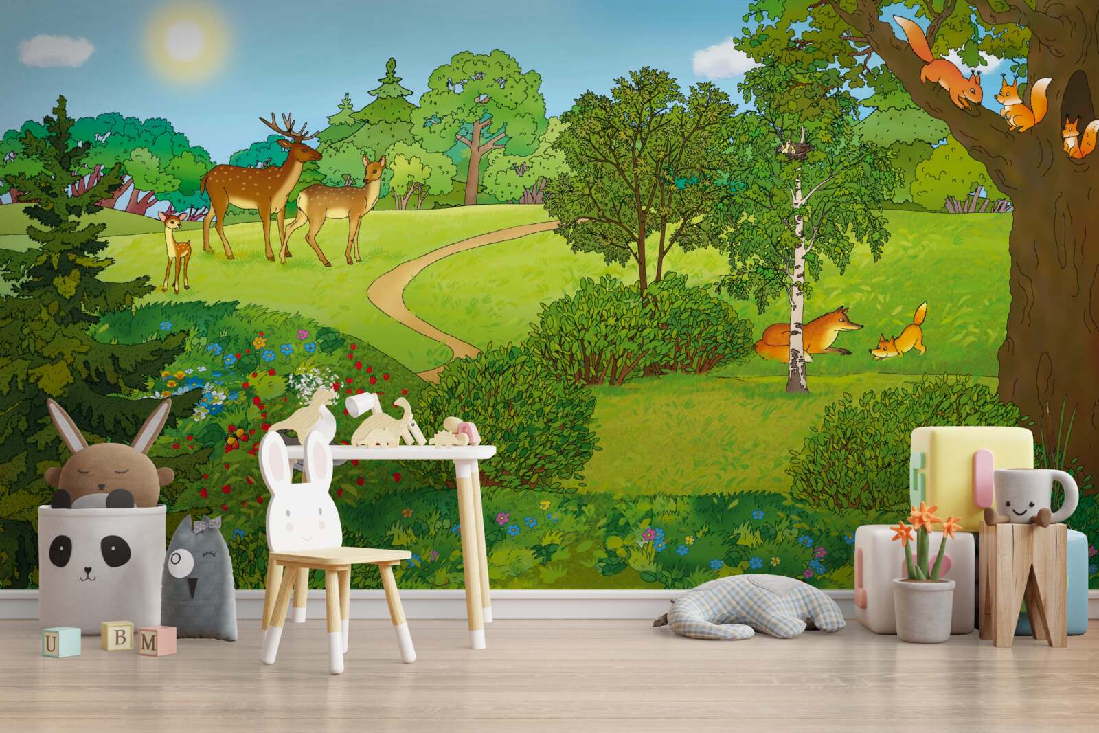 Fotobehang dieren lopen door een bosschage