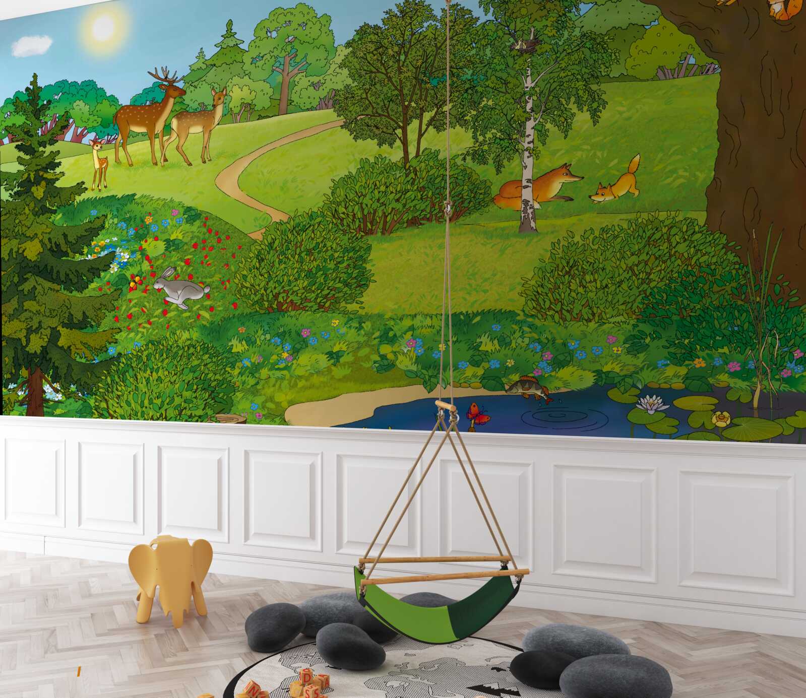 Fotobehang dieren lopen door een bosschage