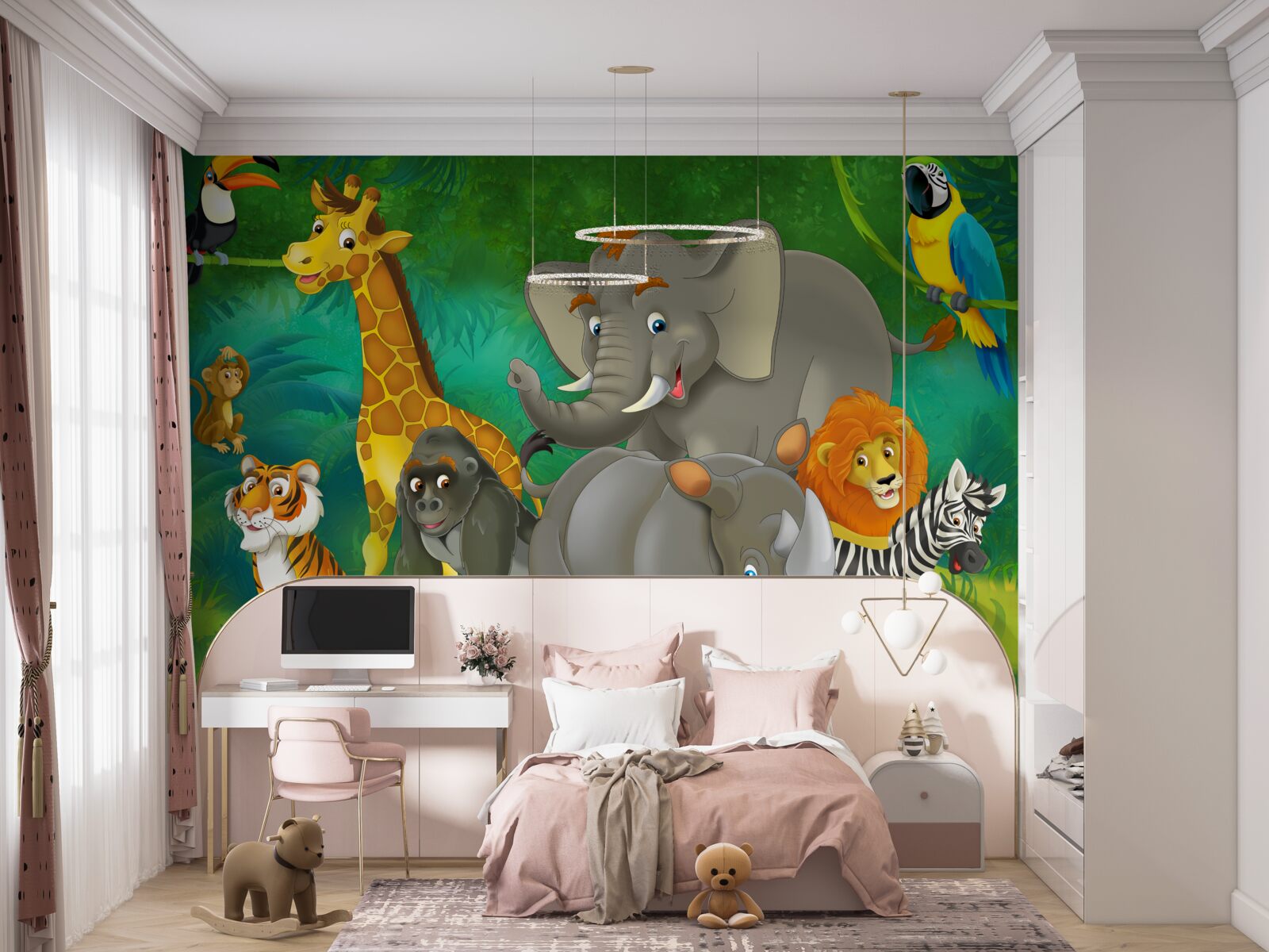 Fotobehang in het bos uiten dieren vreugde