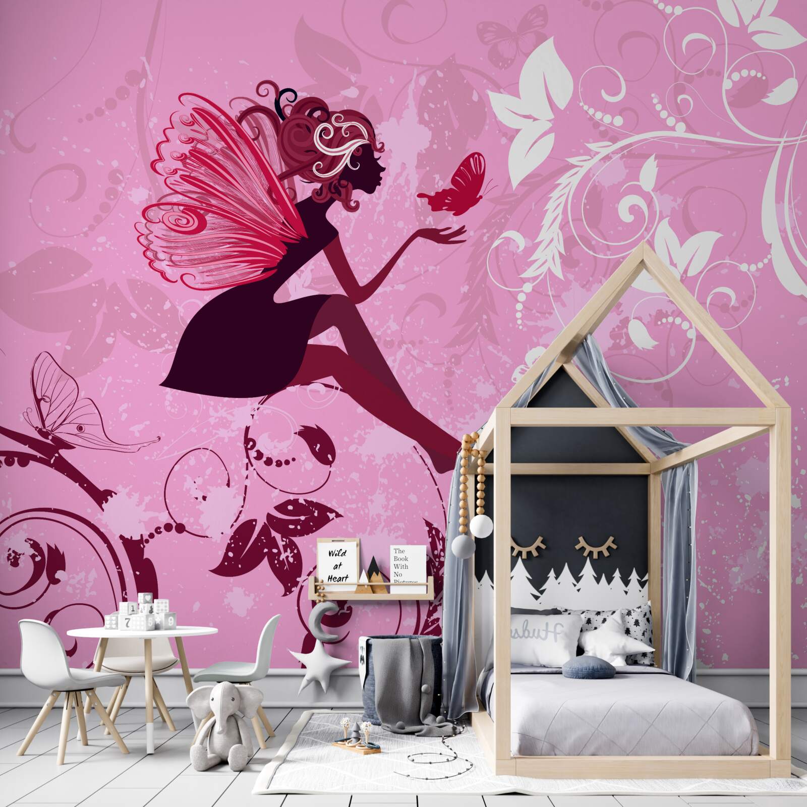 Fotobehang het meisje ging op de tak van een plant zitten