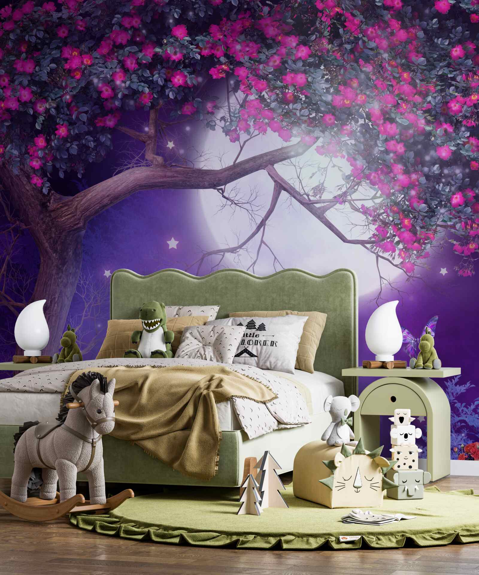 Fotobehang de maan staat in volle gloed en de boom staat in bloei