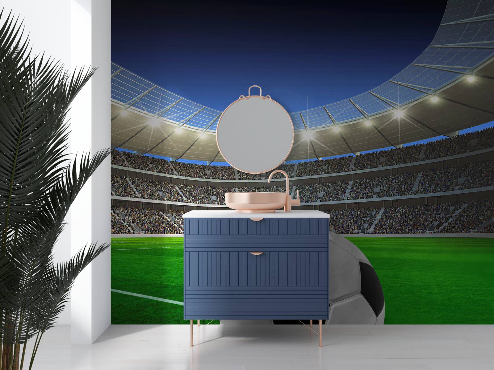 Fotobehang in de arena is er een voetbalveld met een bal