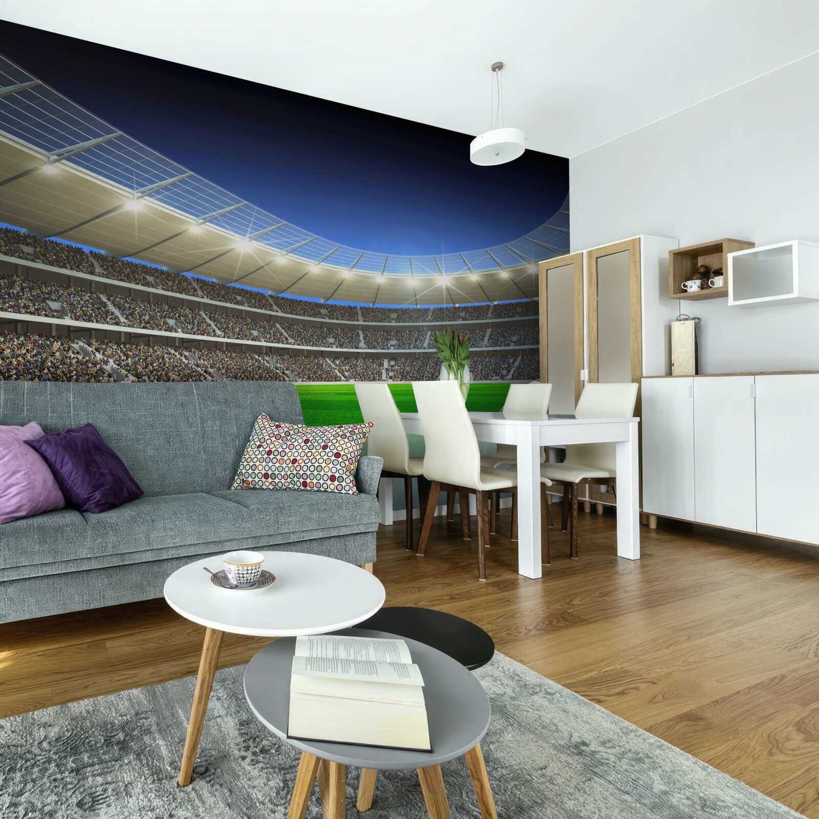 Fotobehang een voetbal ligt op het veld