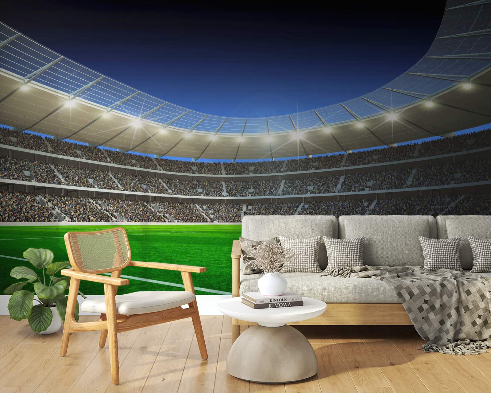 Fotobehang een voetbal ligt op het veld