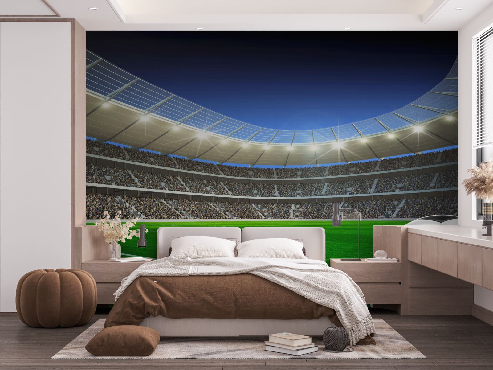 Fotobehang een voetbal ligt op het veld