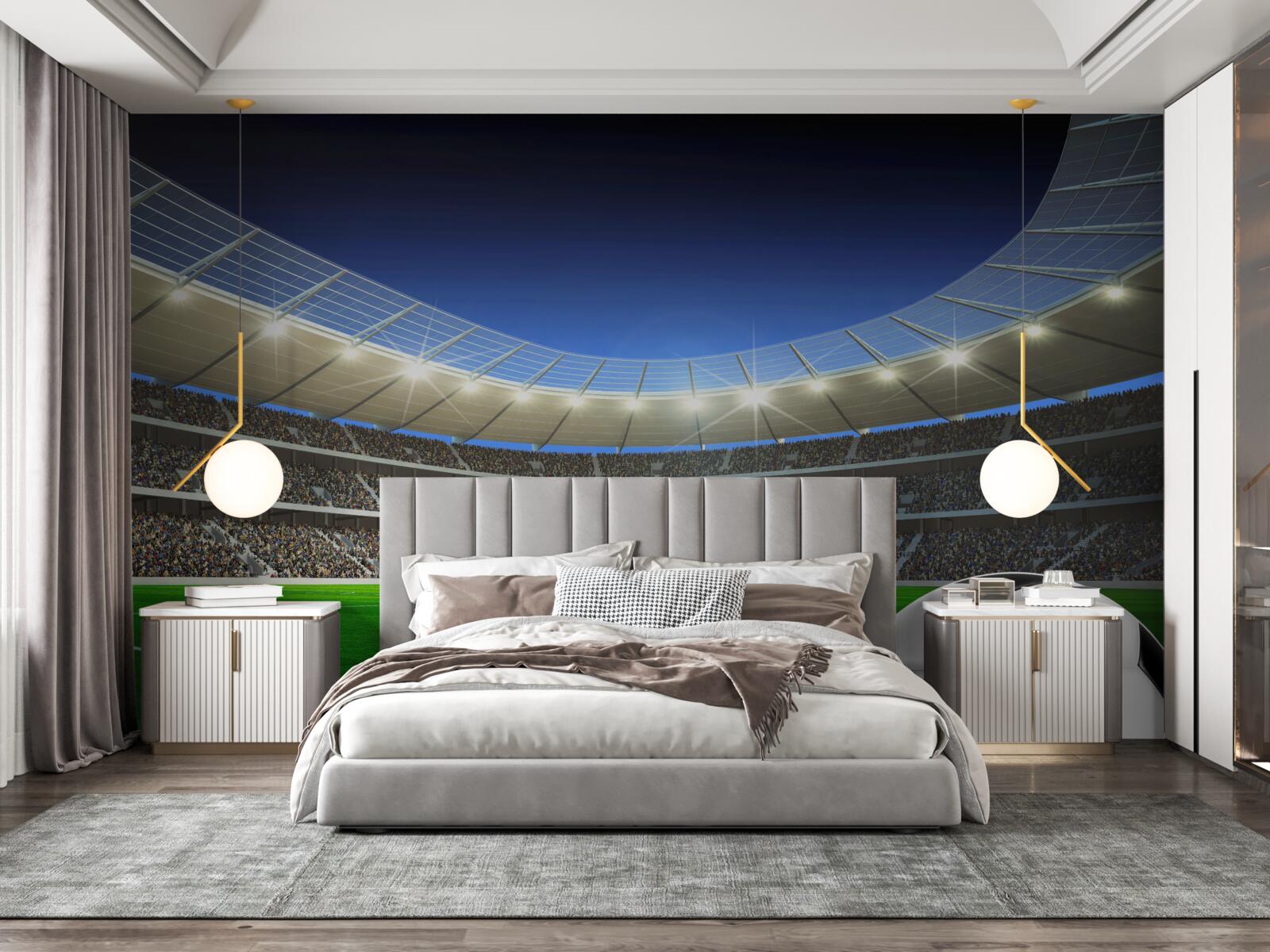 Fotobehang een voetbal ligt op het veld