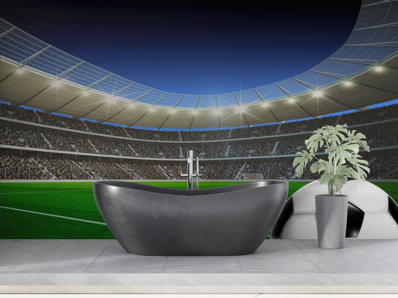 Fotobehang een voetbal ligt op het veld