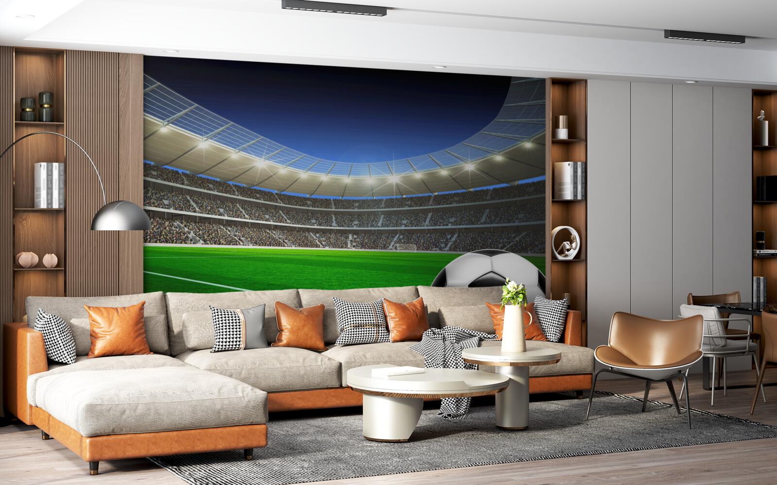 Fotobehang een voetbal ligt op het veld