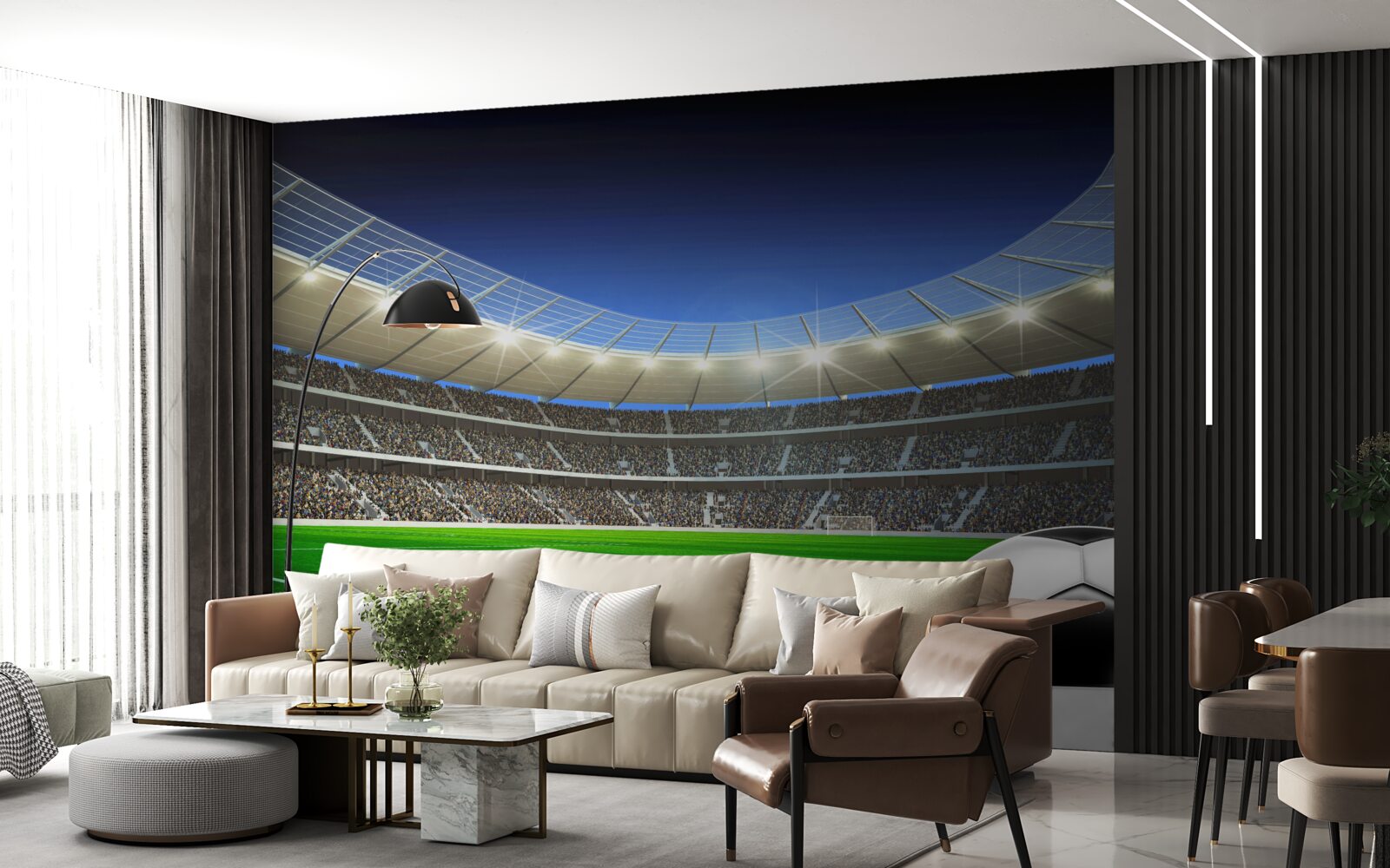 Fotobehang een voetbal ligt op het veld