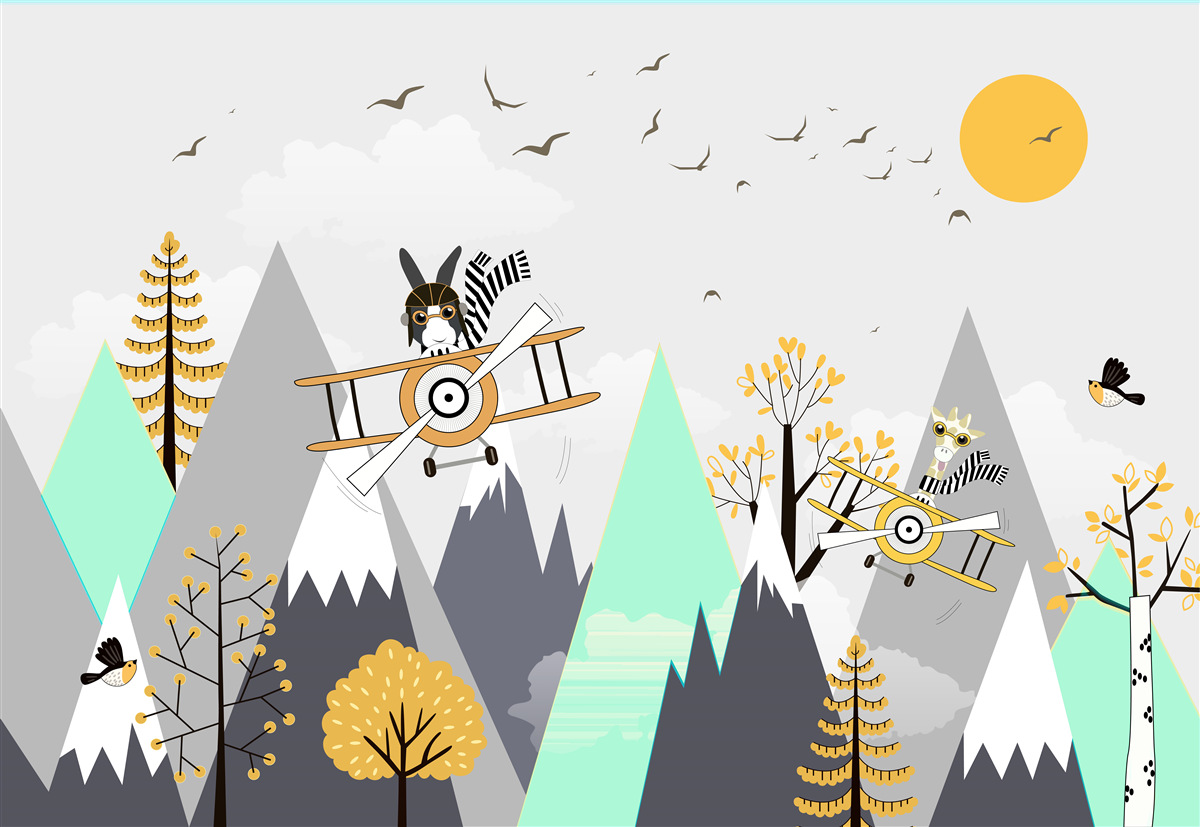 Fotobehang dieren cirkelen boven de bergen