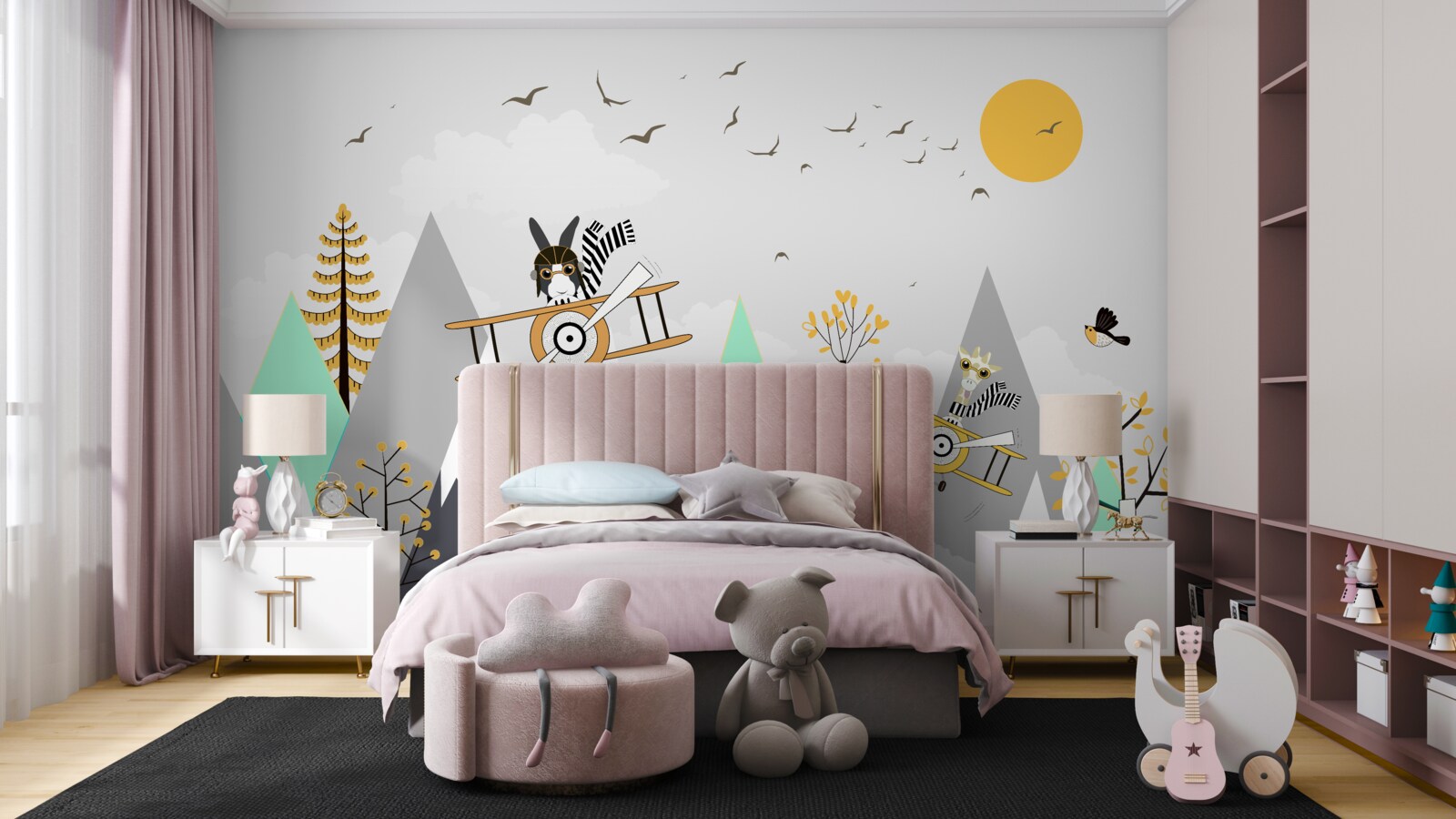 Fotobehang dieren cirkelen boven de bergen