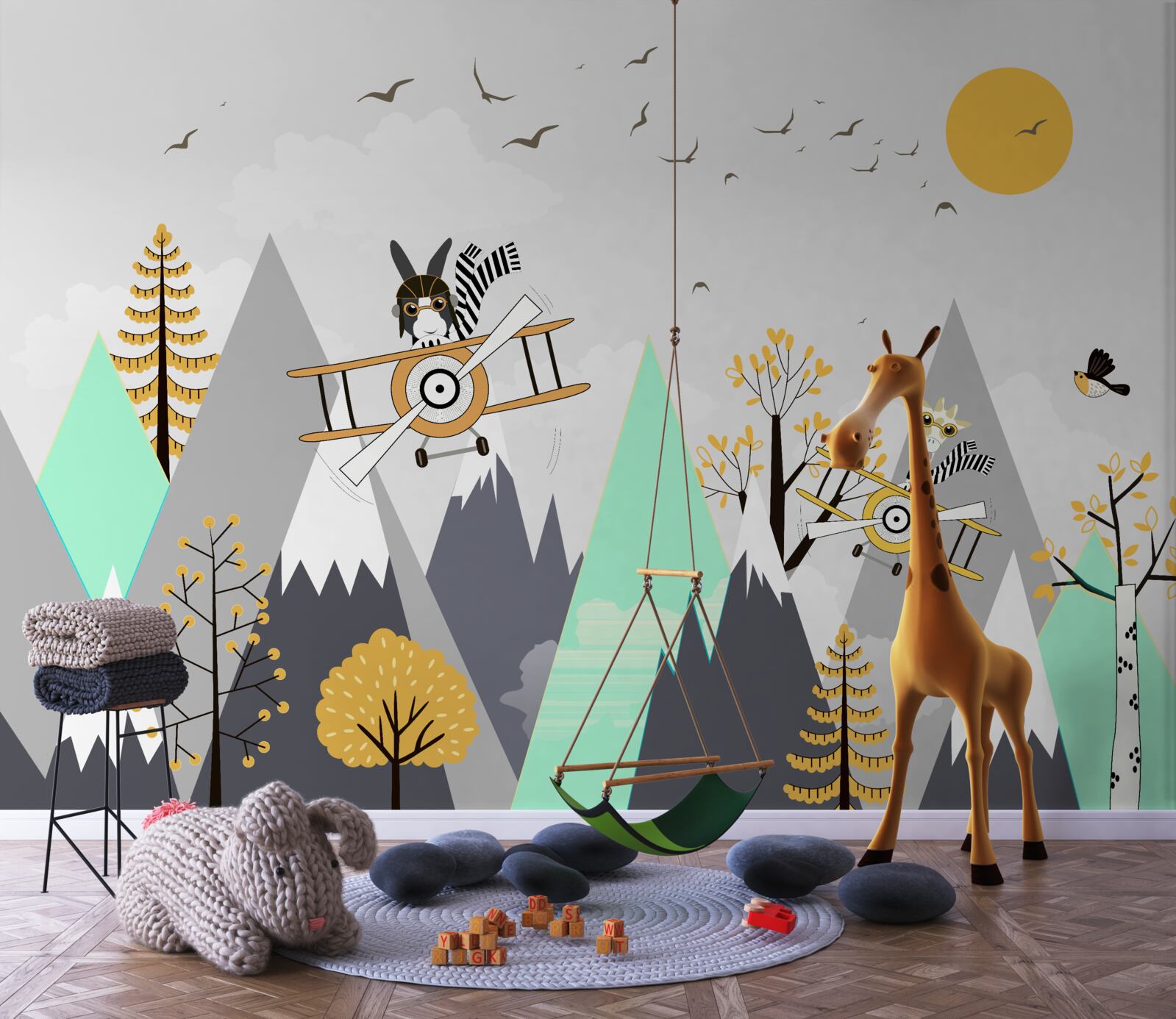 Fotobehang dieren cirkelen boven de bergen