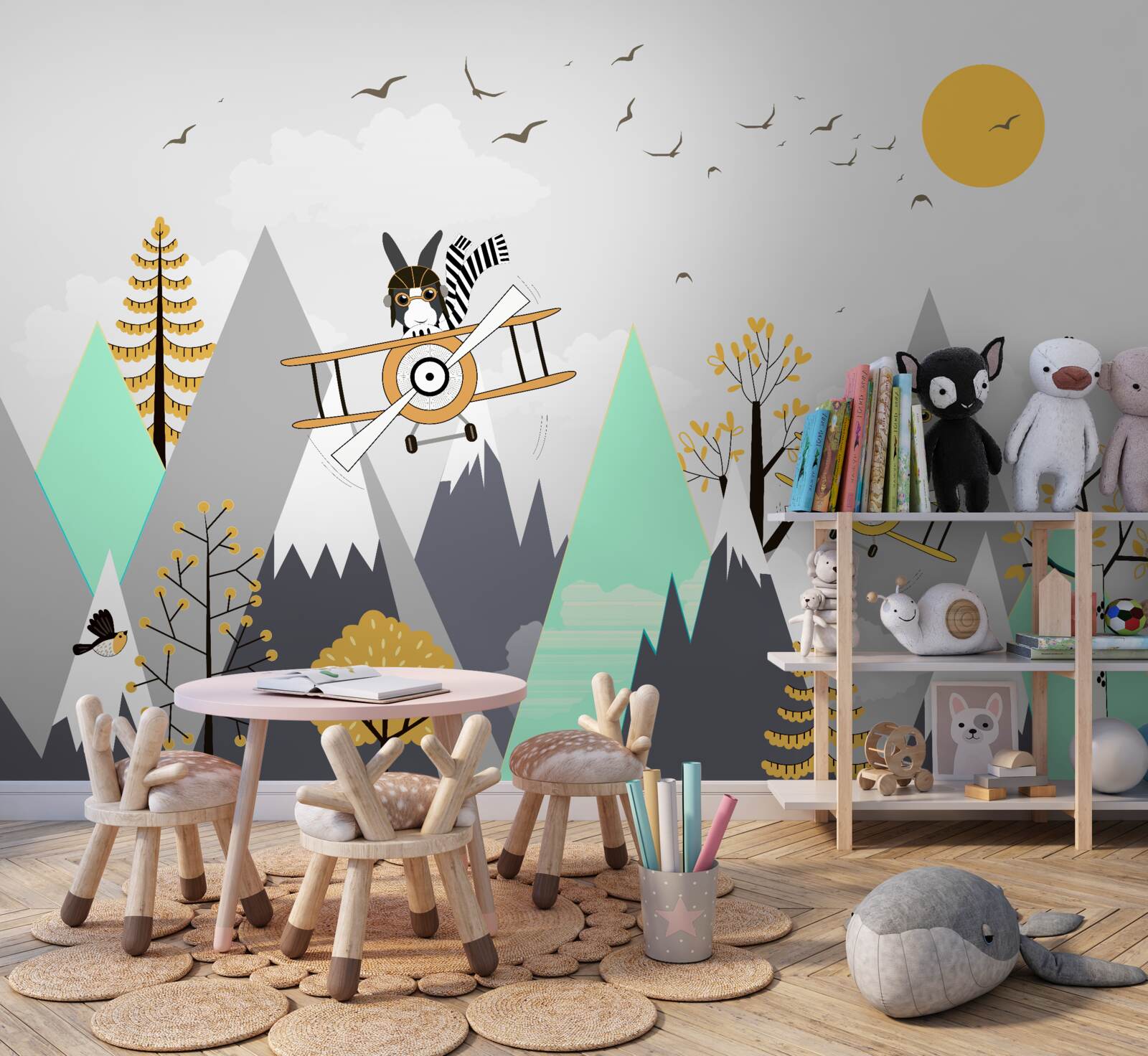 Fotobehang dieren cirkelen boven de bergen