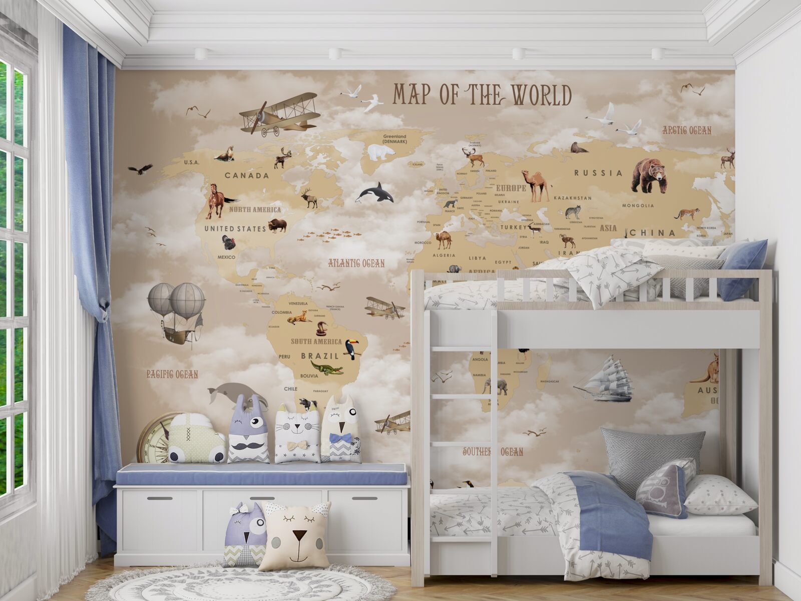 Fotobehang wereldkaart in bruintinten