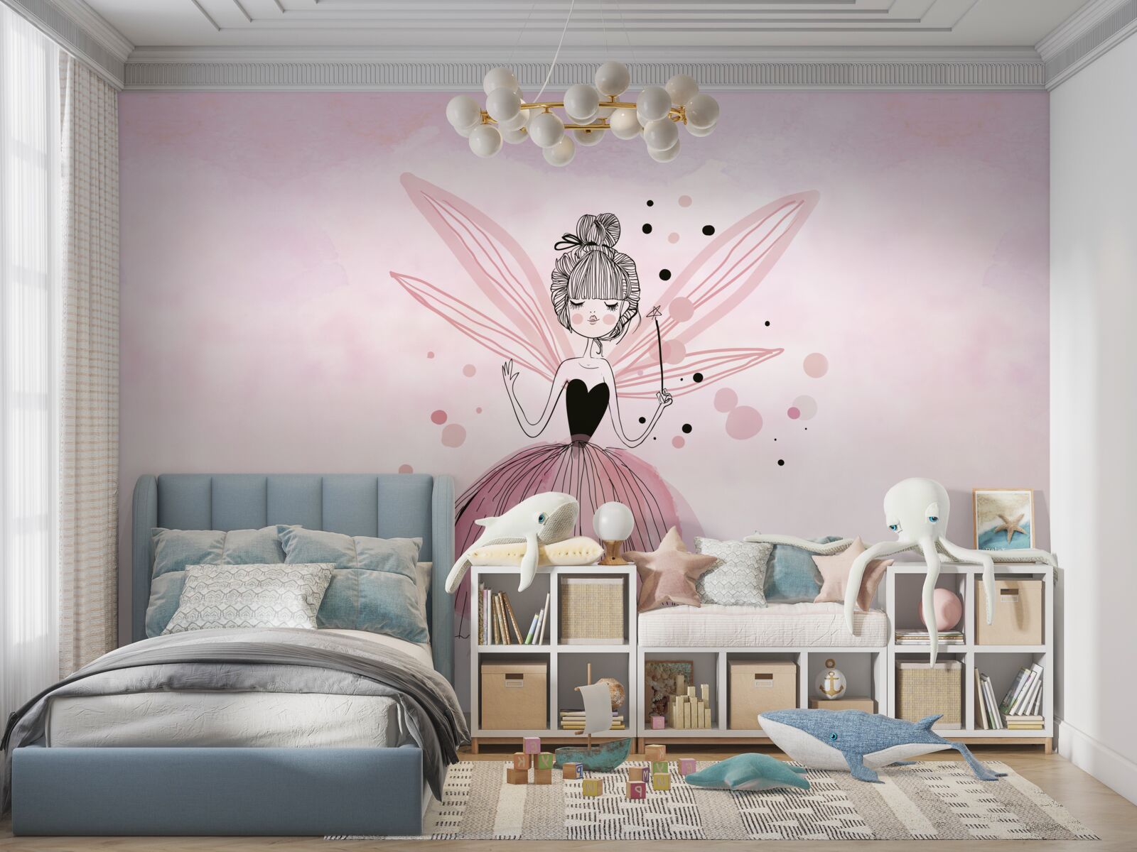 Fotobehang fee op roze achtergrond