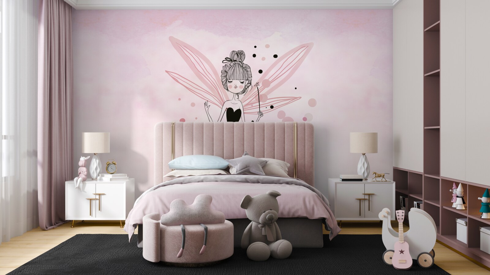 Fotobehang fee op roze achtergrond