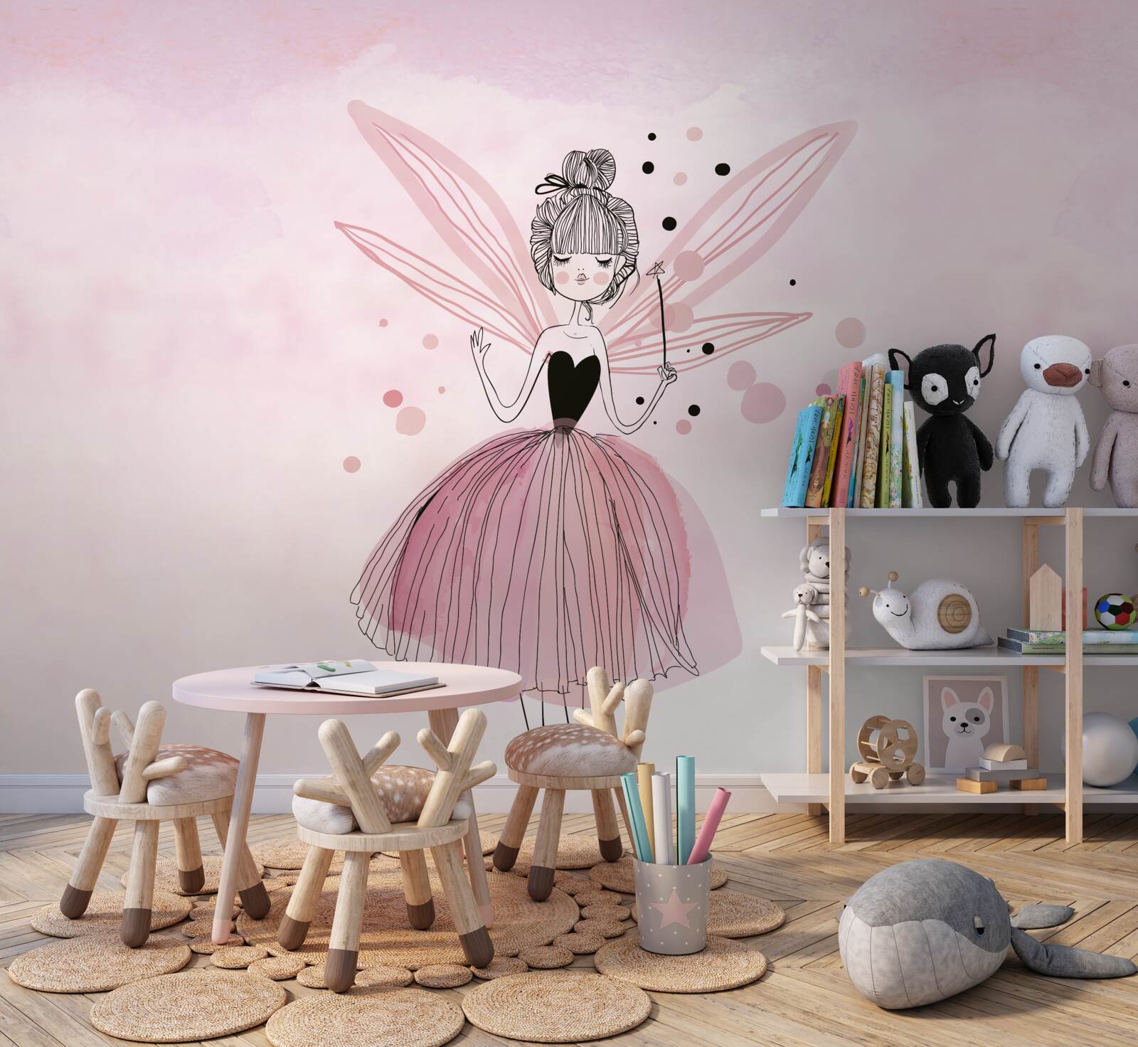 Fotobehang fee op roze achtergrond