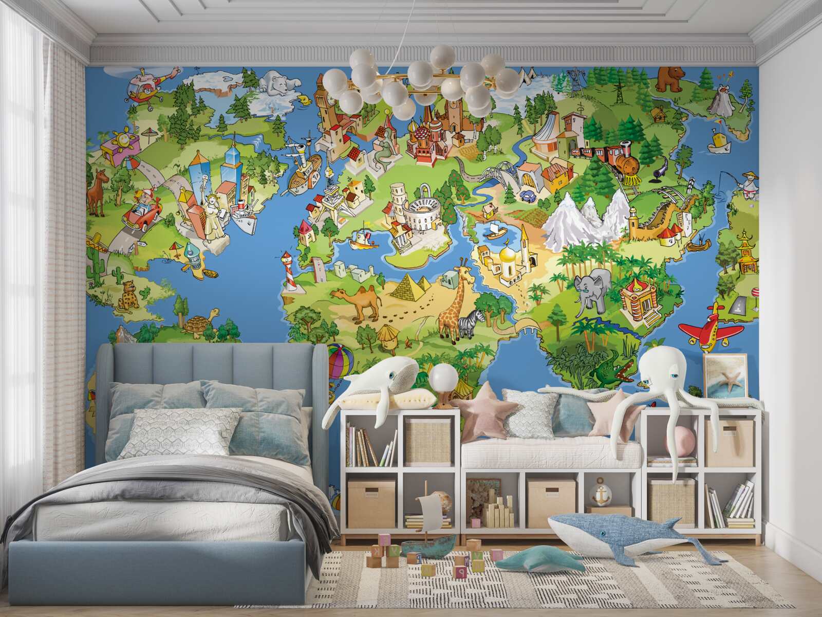 Fotobehang een wereldkaart met details voor kinderen