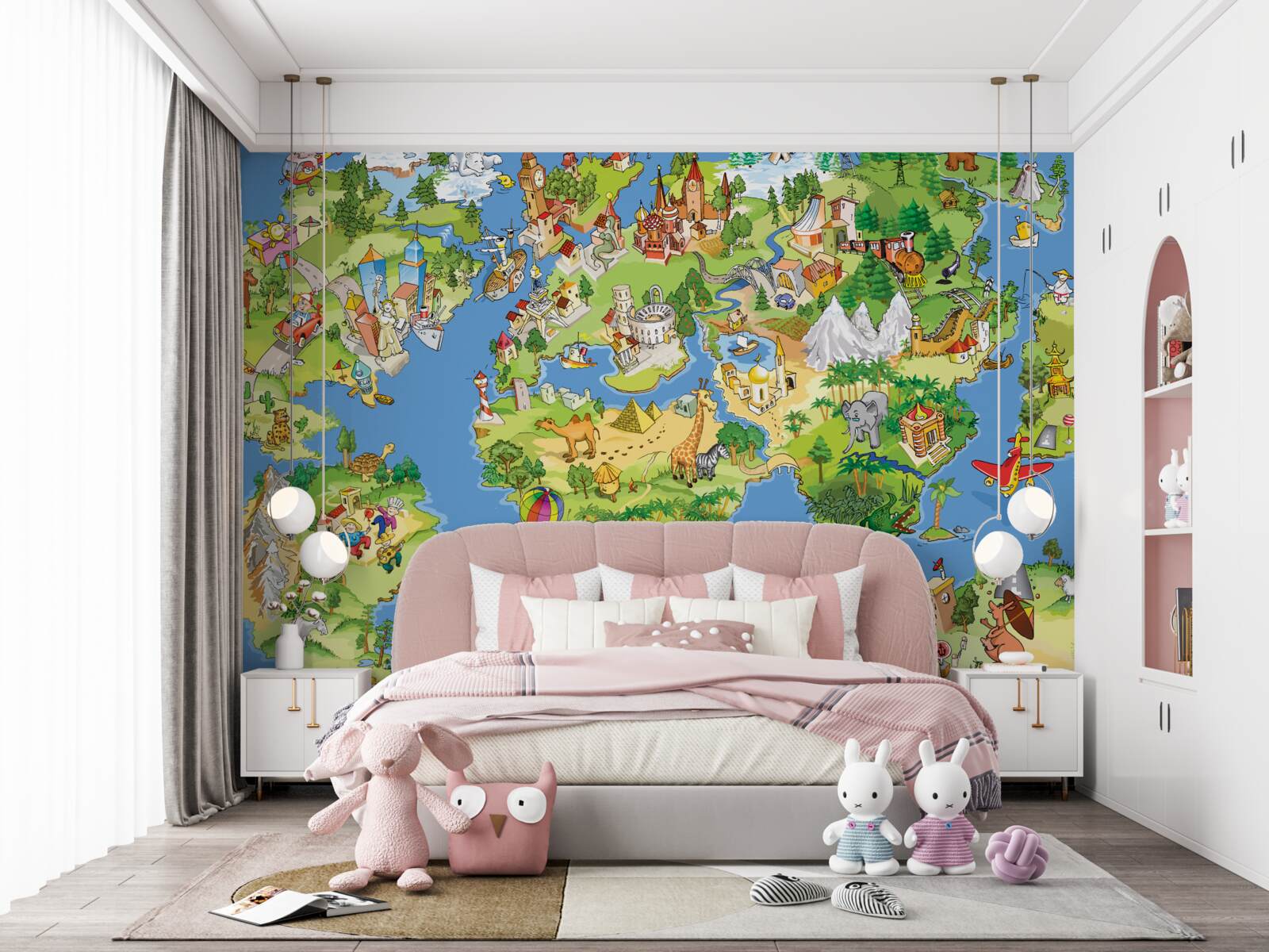 Fotobehang een wereldkaart met details voor kinderen