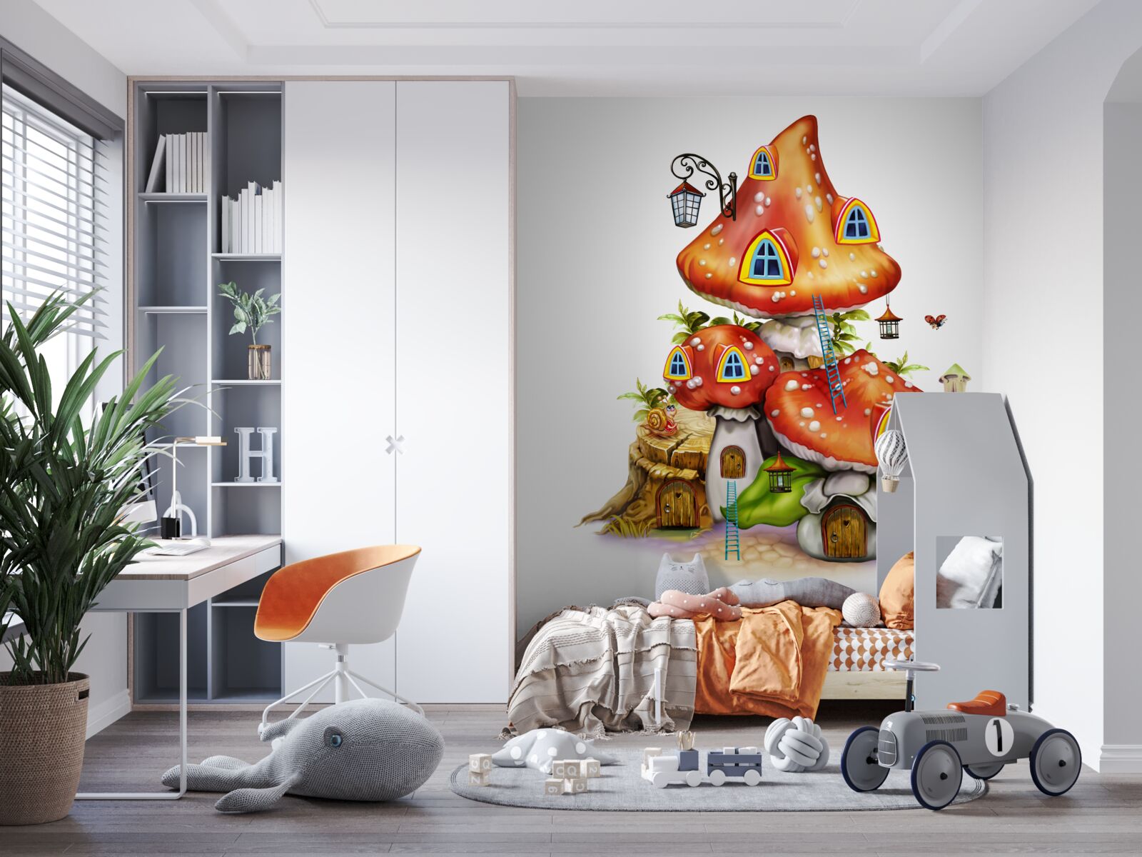 Fotobehang paddestoel huisjes