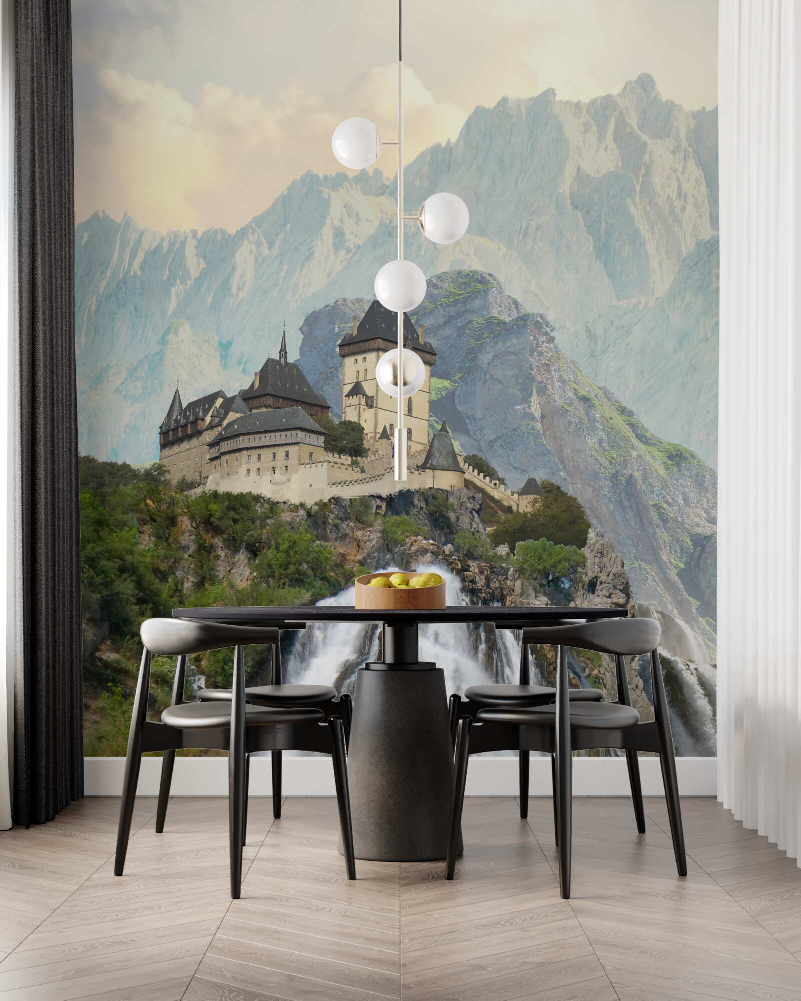 Fotobehang karlštejn is een kasteel in de bergen.