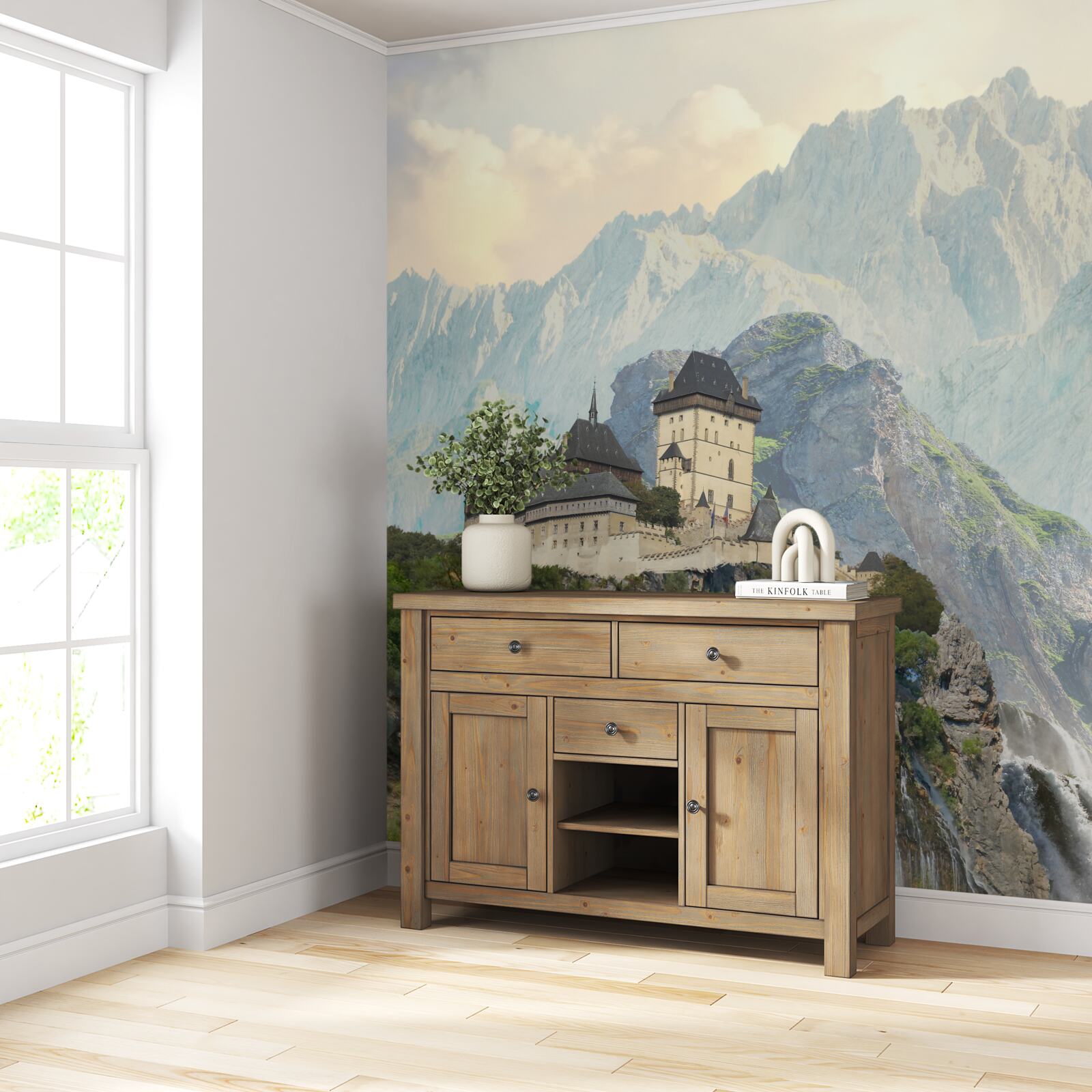 Fotobehang karlštejn is een kasteel in de bergen.