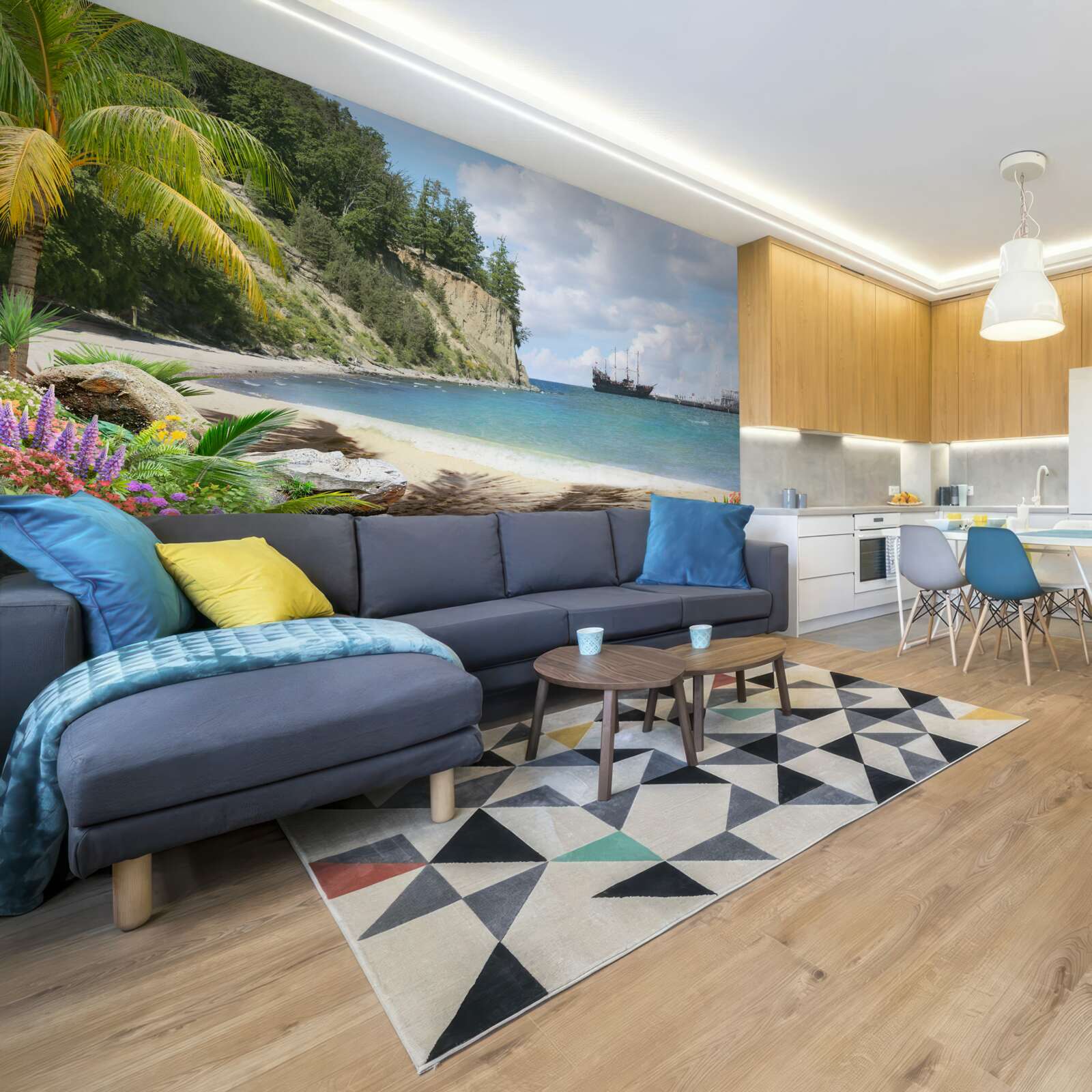 Fotobehang haven met schepen