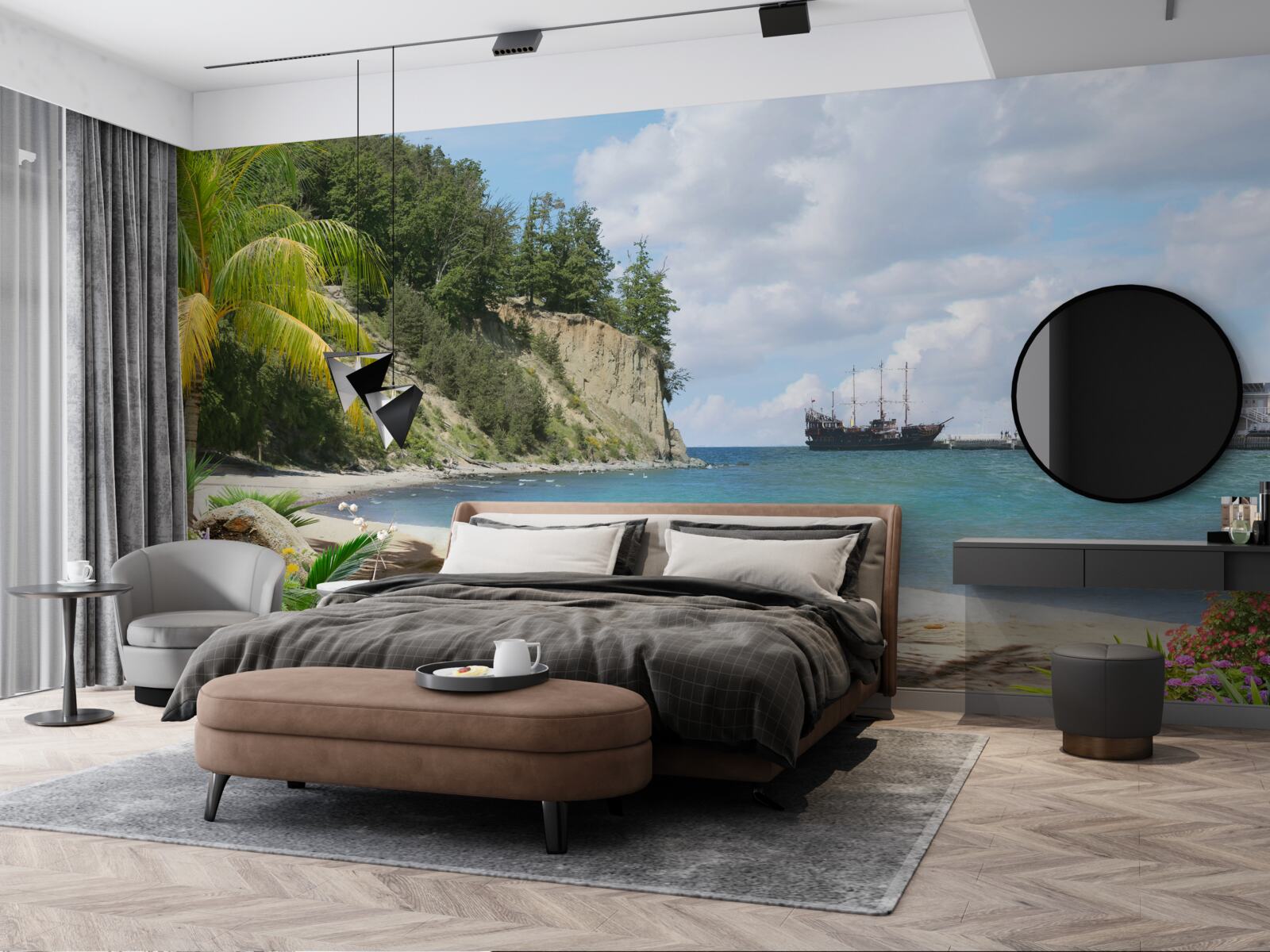 Fotobehang haven met schepen