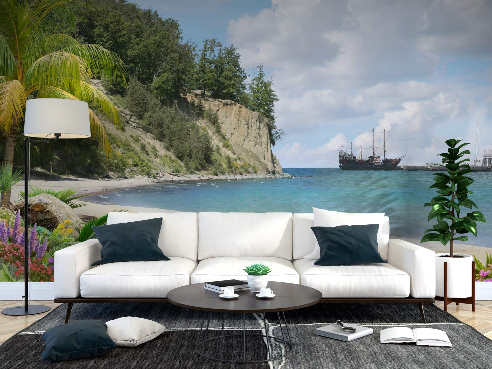 Fotobehang haven met schepen